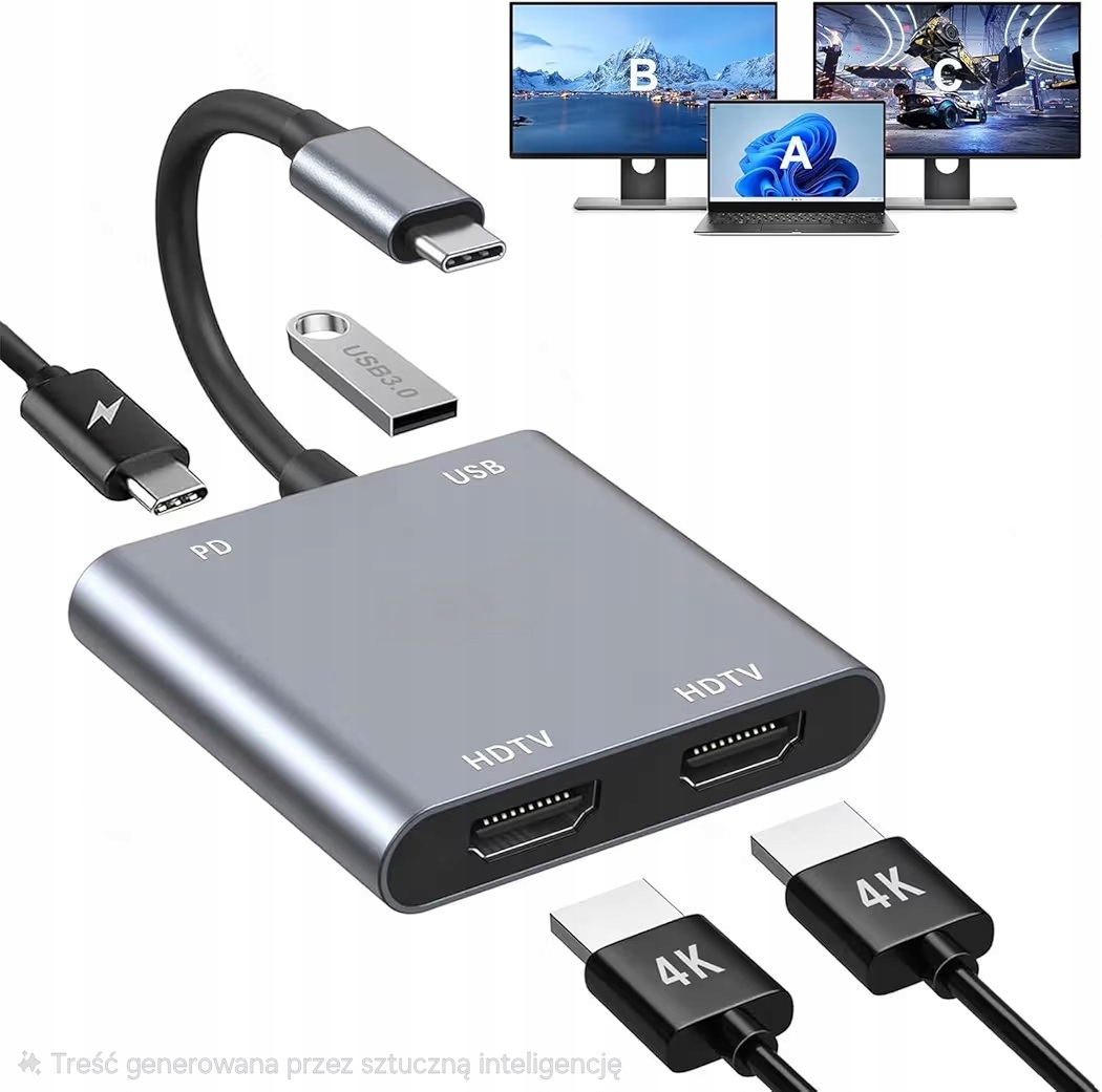 Adapter Przejściówka Rozgałęźnik 4W1 Usb-c Na Hdmi Hdtv