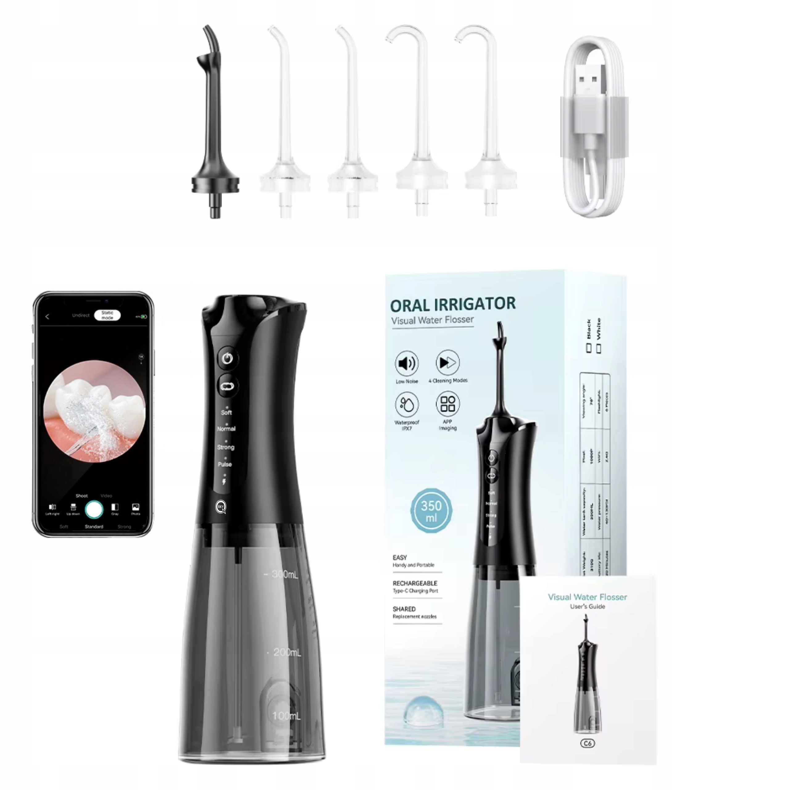 Irygator Do Zębów Przenośny Bezprzewodowy 5 Końcówek Z Aplikacją Na Telefon