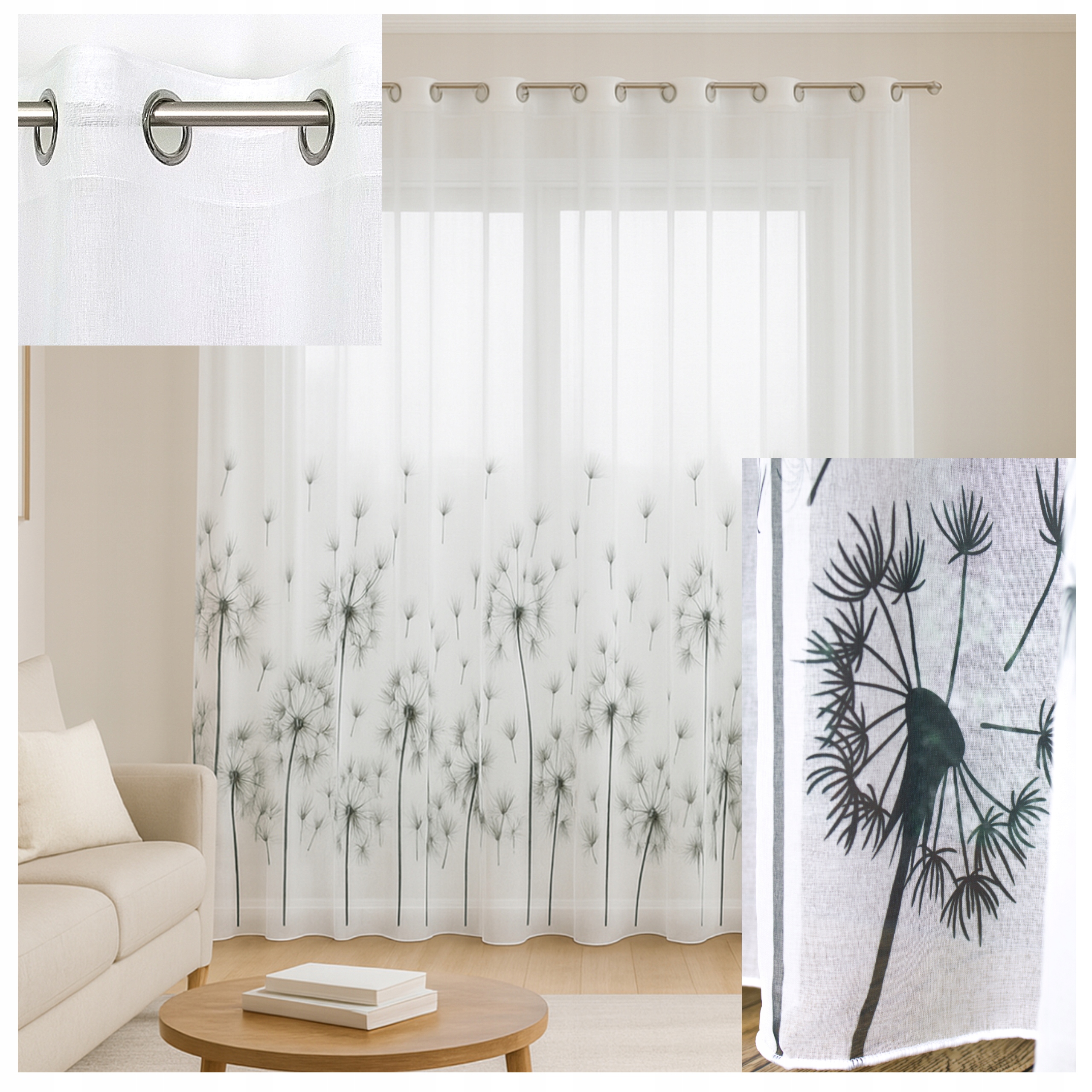 Záclona Helena Etamin s olověnkou 700 x 170 cm, černé foukačky