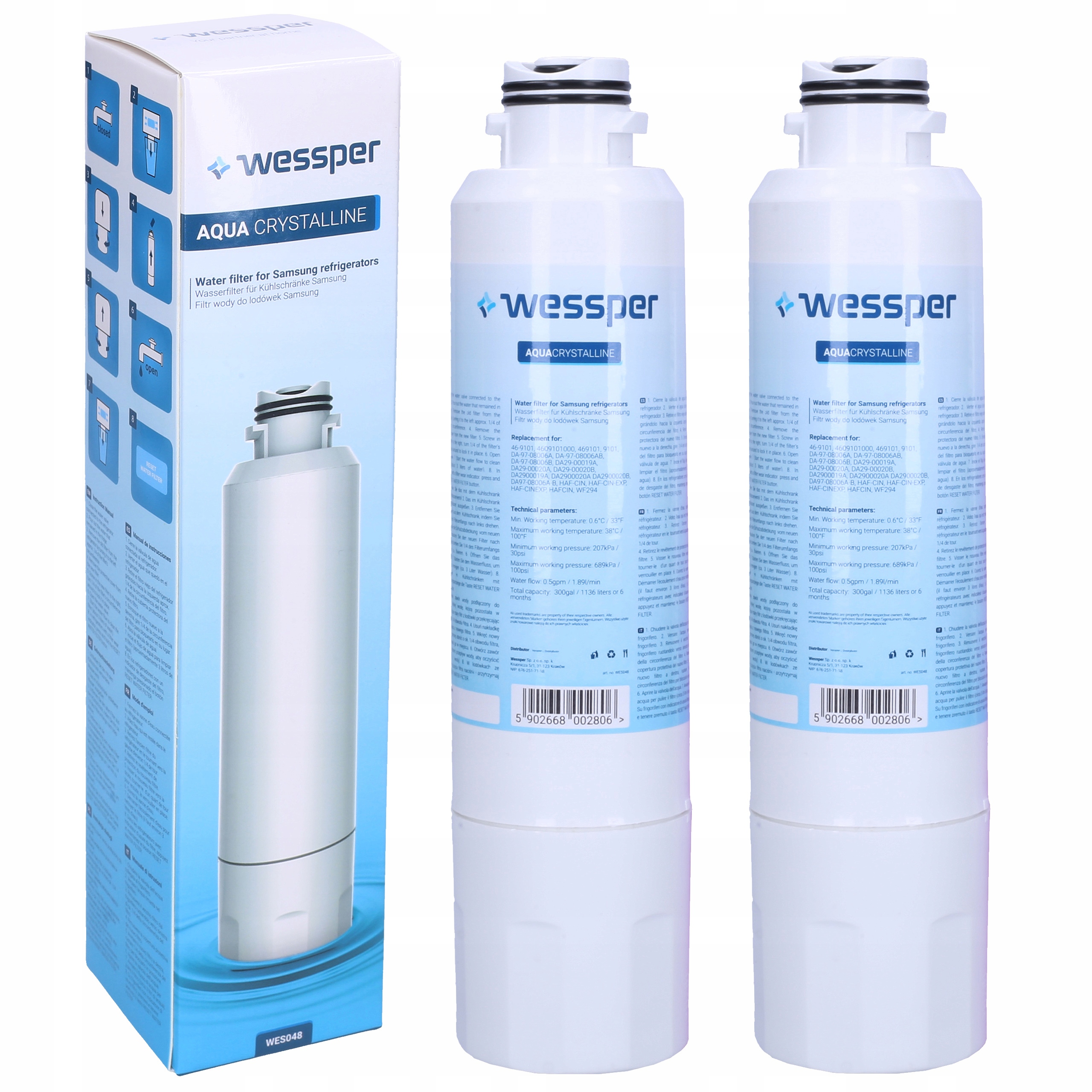 2x Filtr wkład wody do lodówki Samsung Side by Side RS51K/RS58K