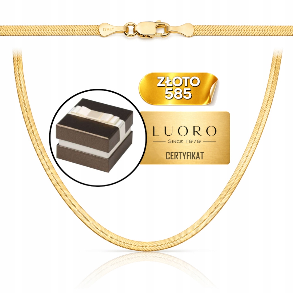 Řetízek Zlatý 585 14K Vazba Úzká Páska 2,5 MM 45 CM Elegantní