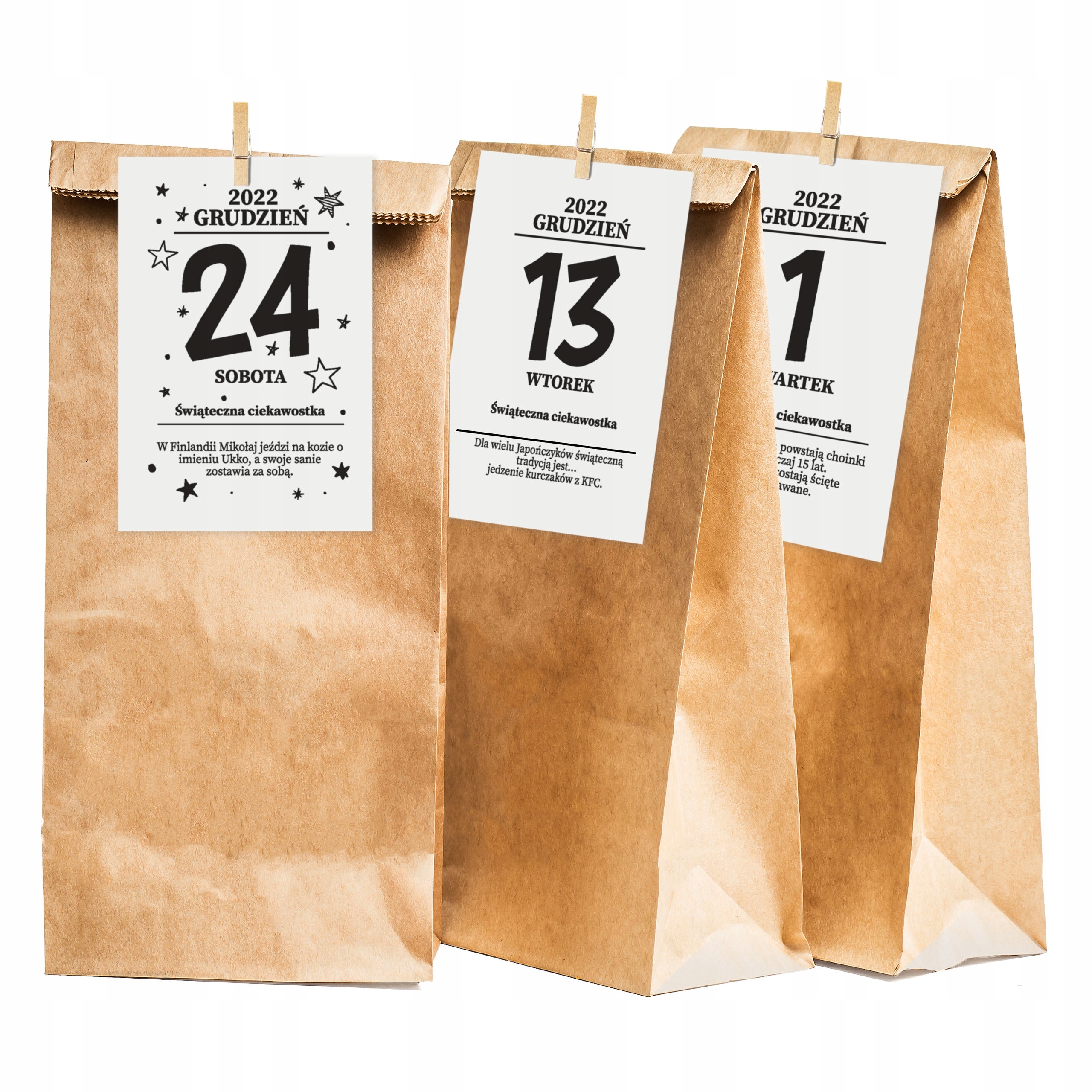 KALENDARZ ADWENTOWY Torebki + Ciekawostki + PUZZLE