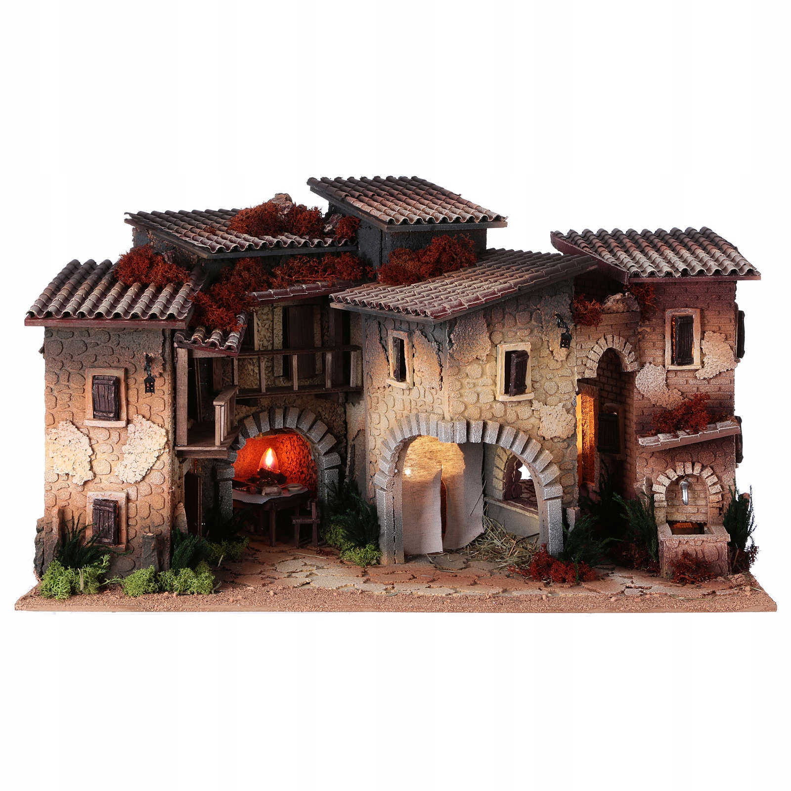 Mestečko na betlehem s osvetlením, pecou a vodnou pumpou – pre figúrky 10 cm