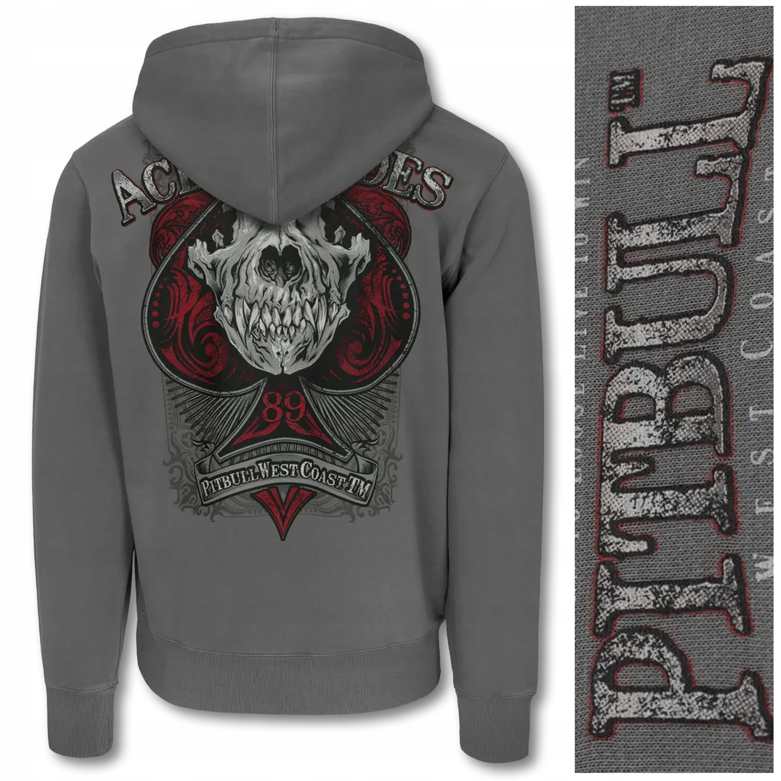 Rozepínací mikina s kapucí Pit Bull Washed „ace Of Spades“ vel. L šedá