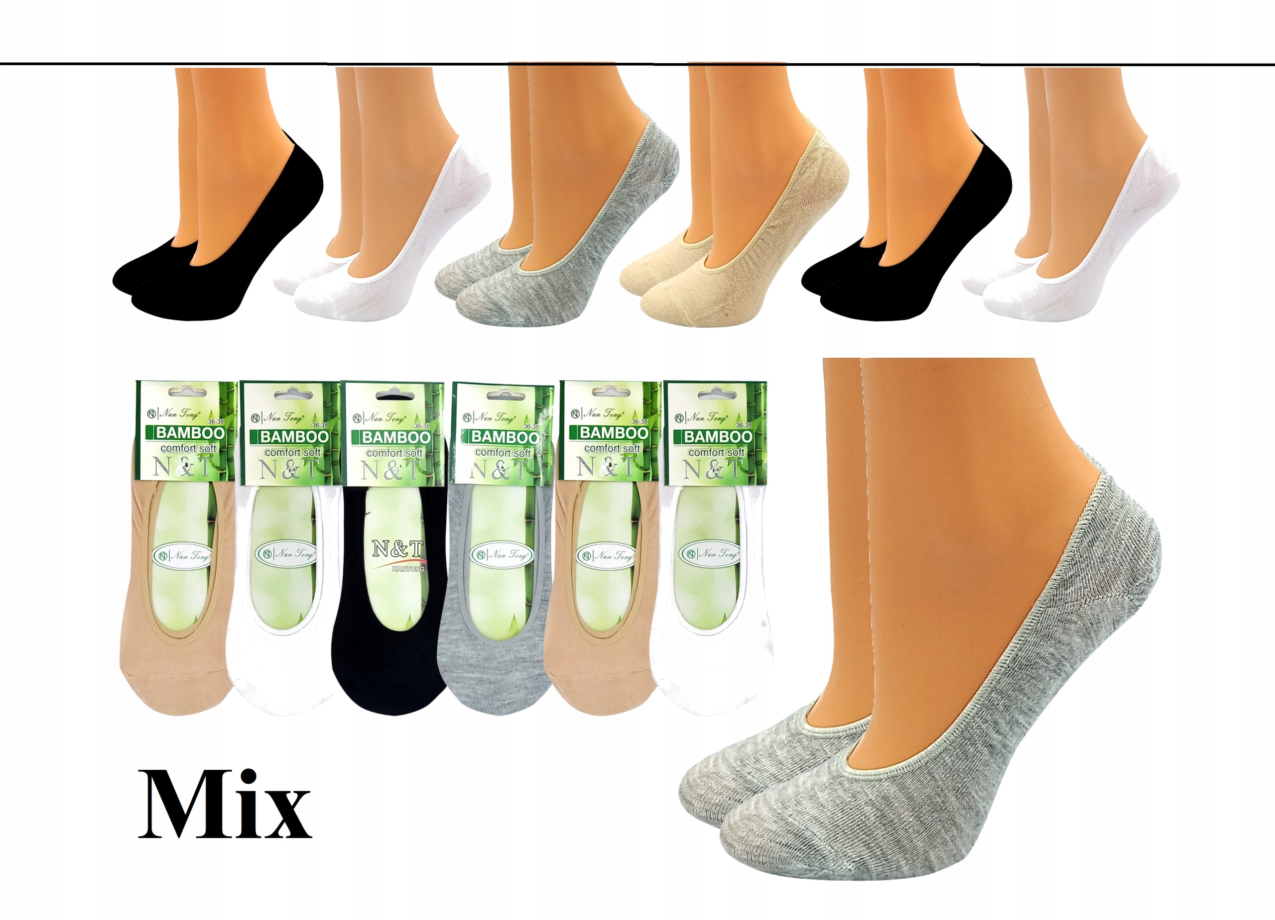 6x BAMBUSOWE STOPKI DAMSKIE SKARPETY 38-42 KRÓTKIE Model Stopki