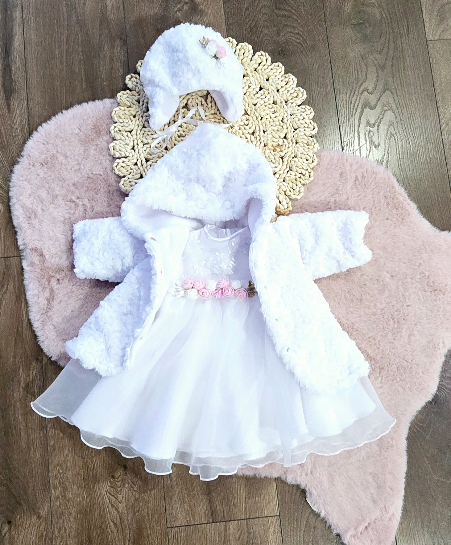 Zimowe UBRANKO do CHRZTU Komplet 80/86 Liwia 4 częściowe Rozmiar 80