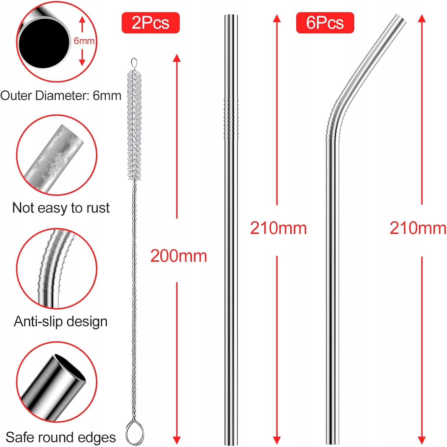 SŁOMKI DO PICIA ZE STALI NIERDZEWNEJ SZCZOTKI DO CZYSZCZENIA WIELORAZOWE 12 Marka inna