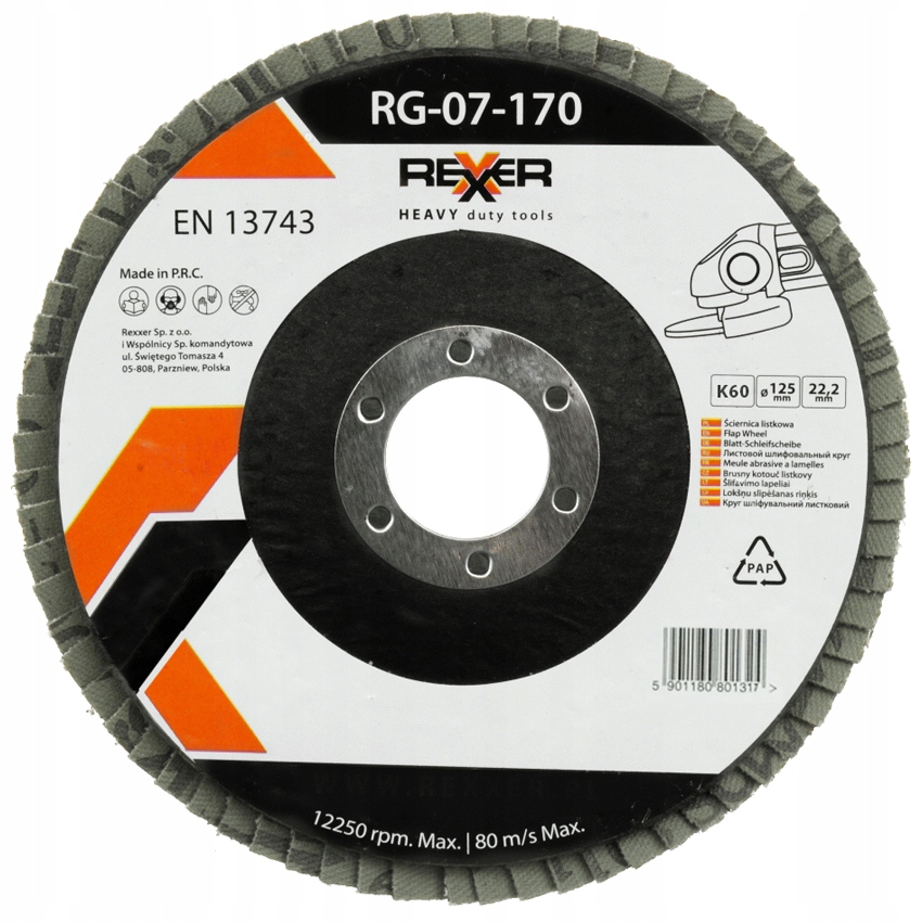 TARCZA ŚCIERNA ŚCIERNICA LISTKOWA K60 125 MM 10 SZTUK Stan opakowania oryginalne