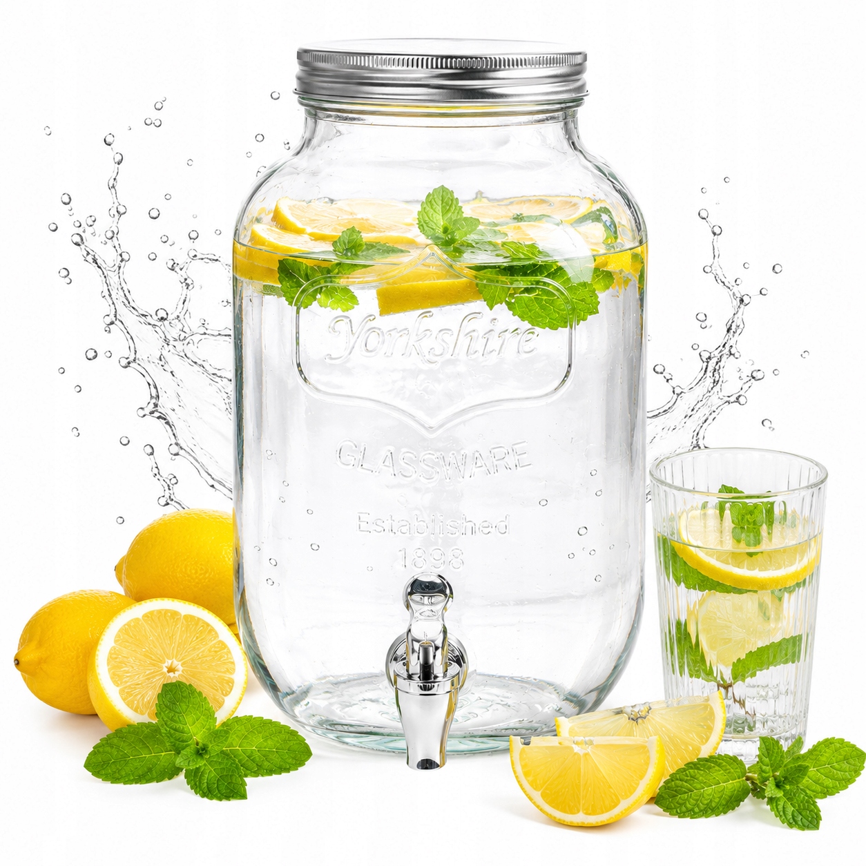 Sklenice na limonádu s kohoutkem skleněná velká, objemná, 3,5 l