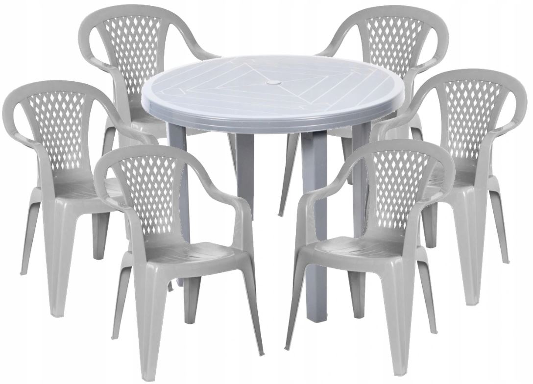 6+1 ZESTAW PLASTIKOWY KRZESŁA STÓŁ OGRODOWY SZARY