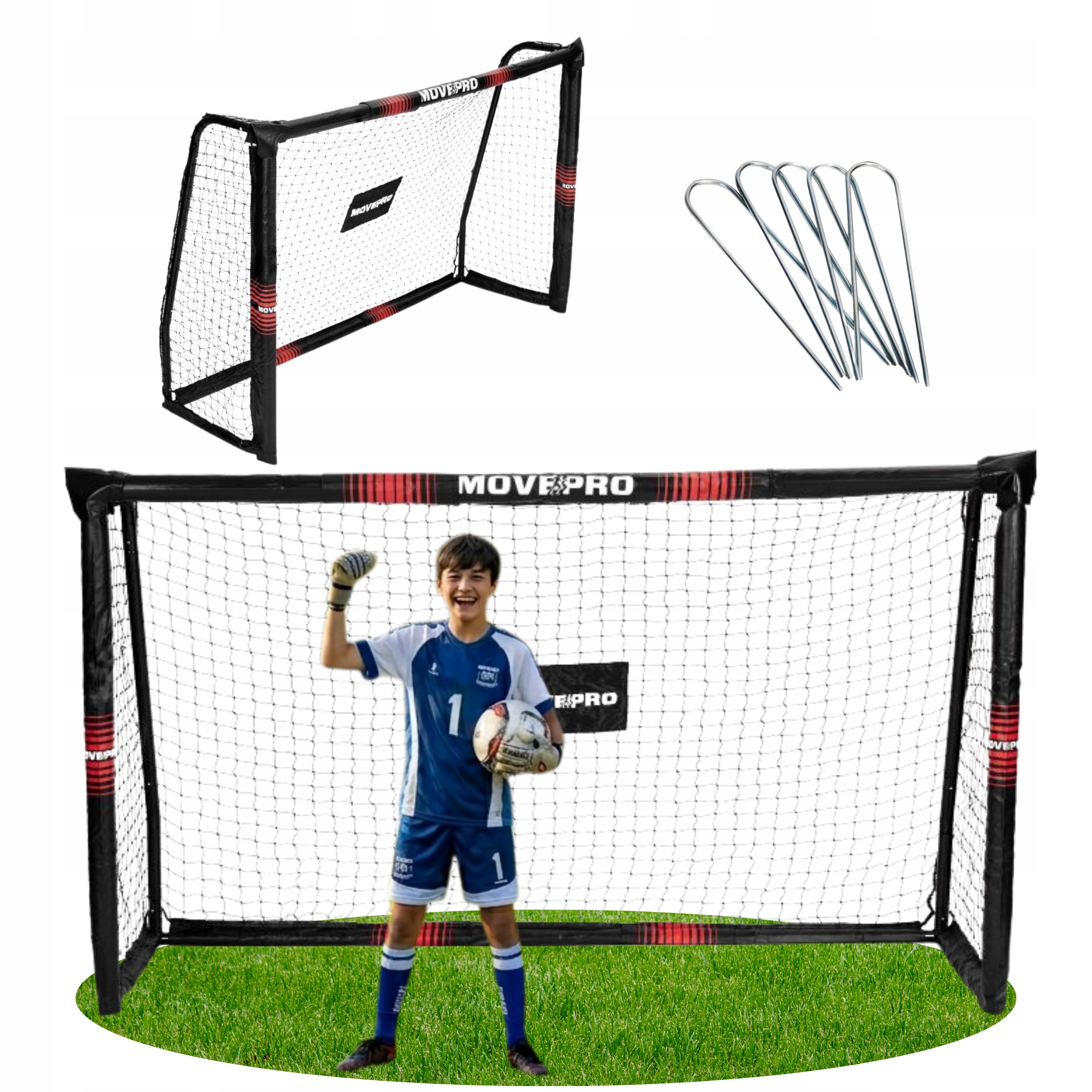 Bramka Piłkarska 2,4x1,6 m Duża Stabilna z Siatką i Kotwami do Piłki Nożnej