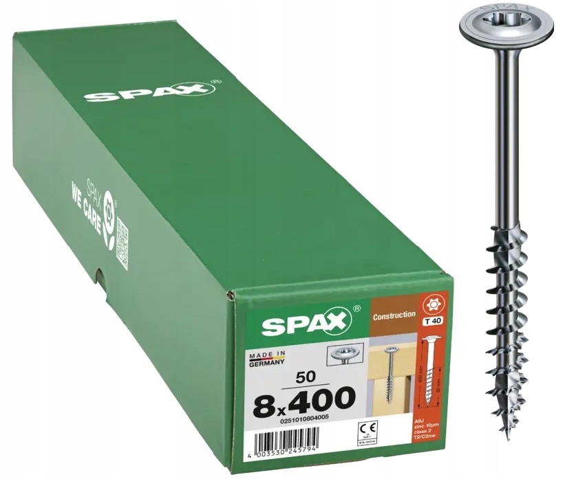 Talířový Šroub 50 Ks 8*400 MM Tx Wirox Spax