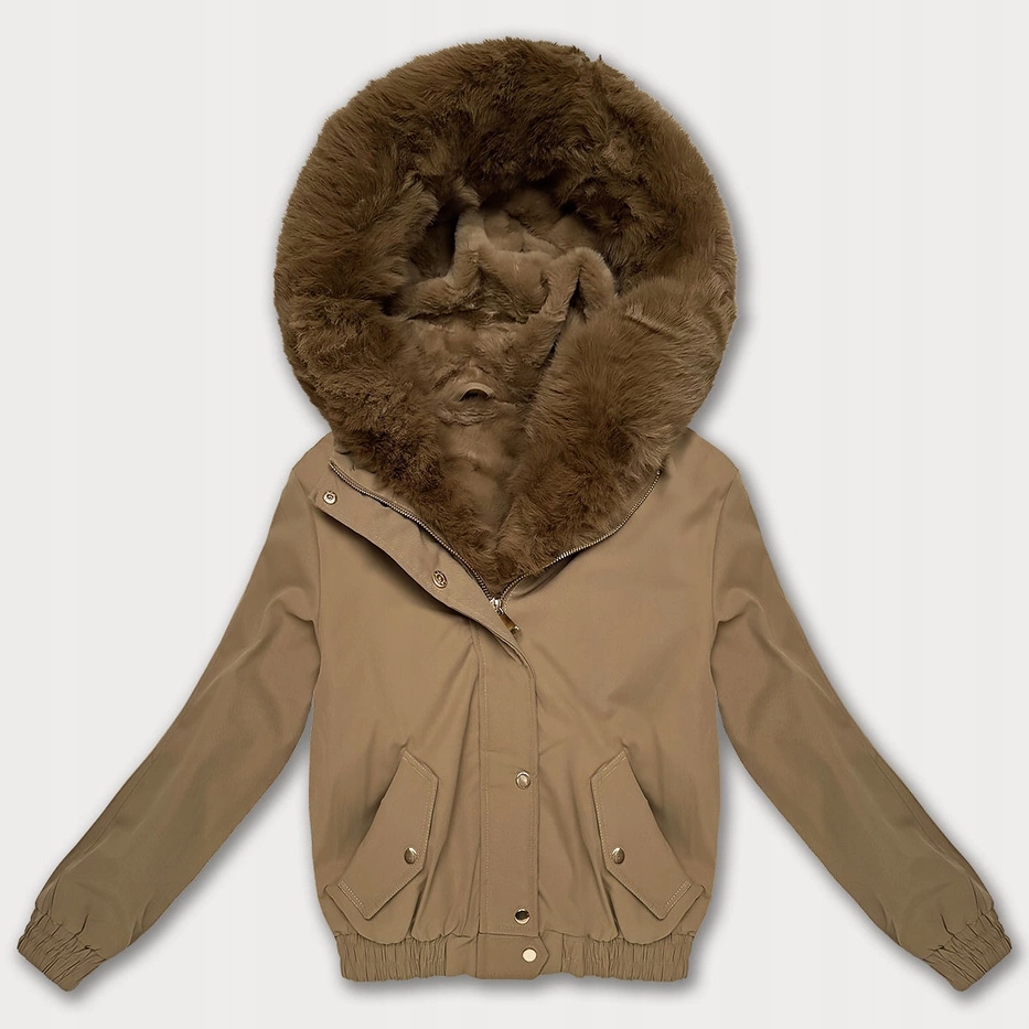 Bunda S Kožešinou B8506 Tmavě Béžová XL (42)