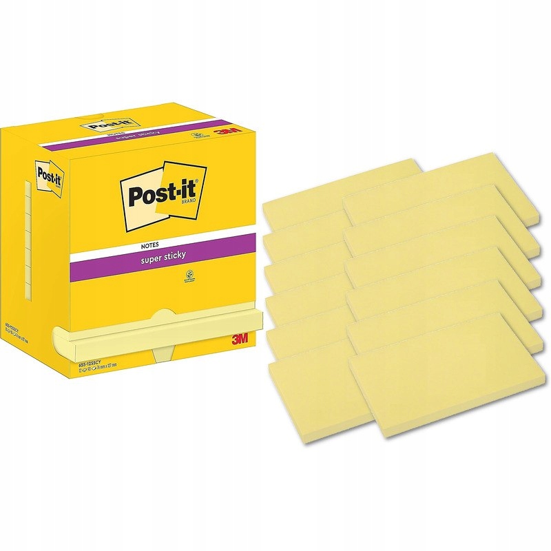 Kartičky Post-it Sticky 76x127 mm (655-12SSCY) žluté (12x90)