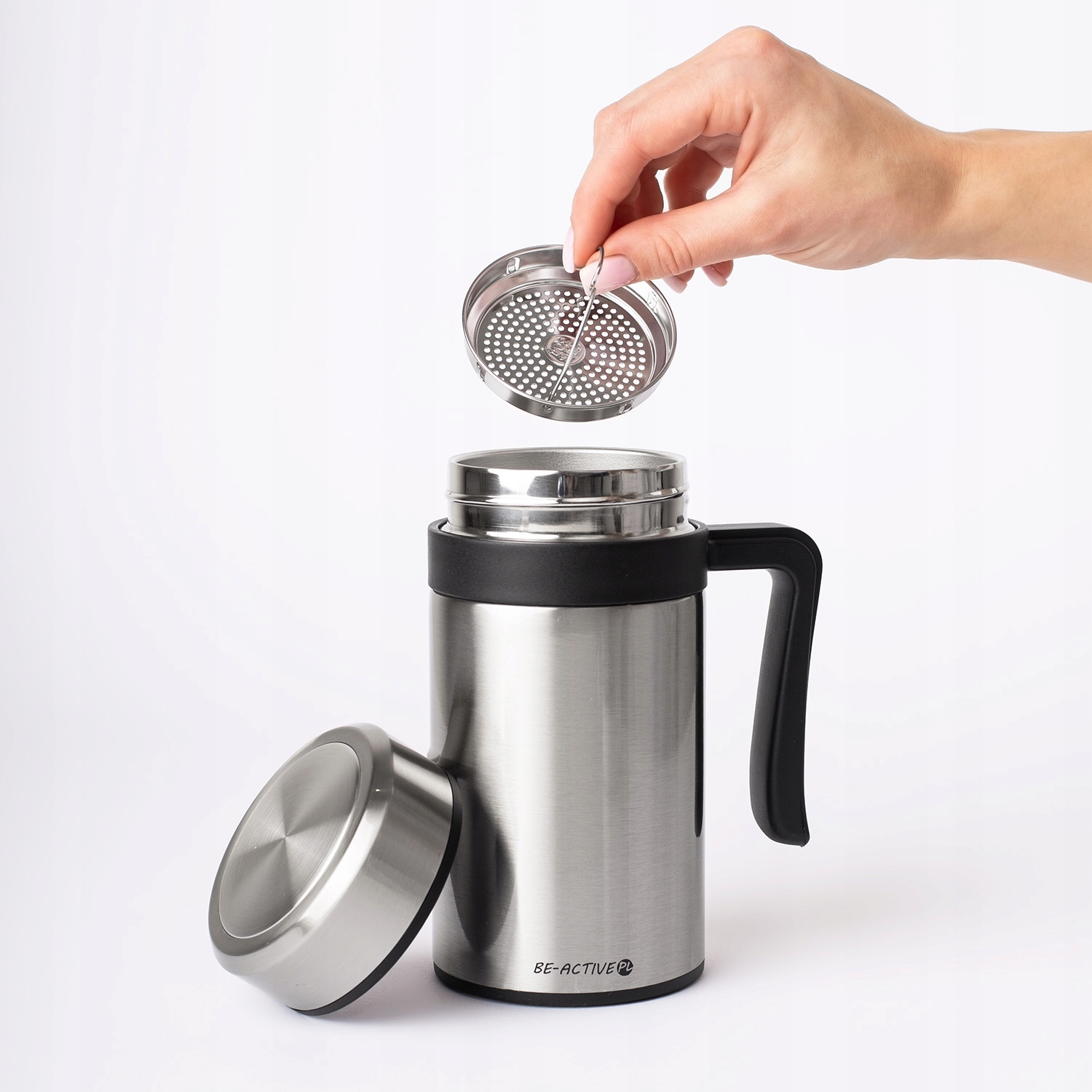 Kubek termiczny termos srebrny podwójne ścianki duży 450ml na kawę herbatę — 16