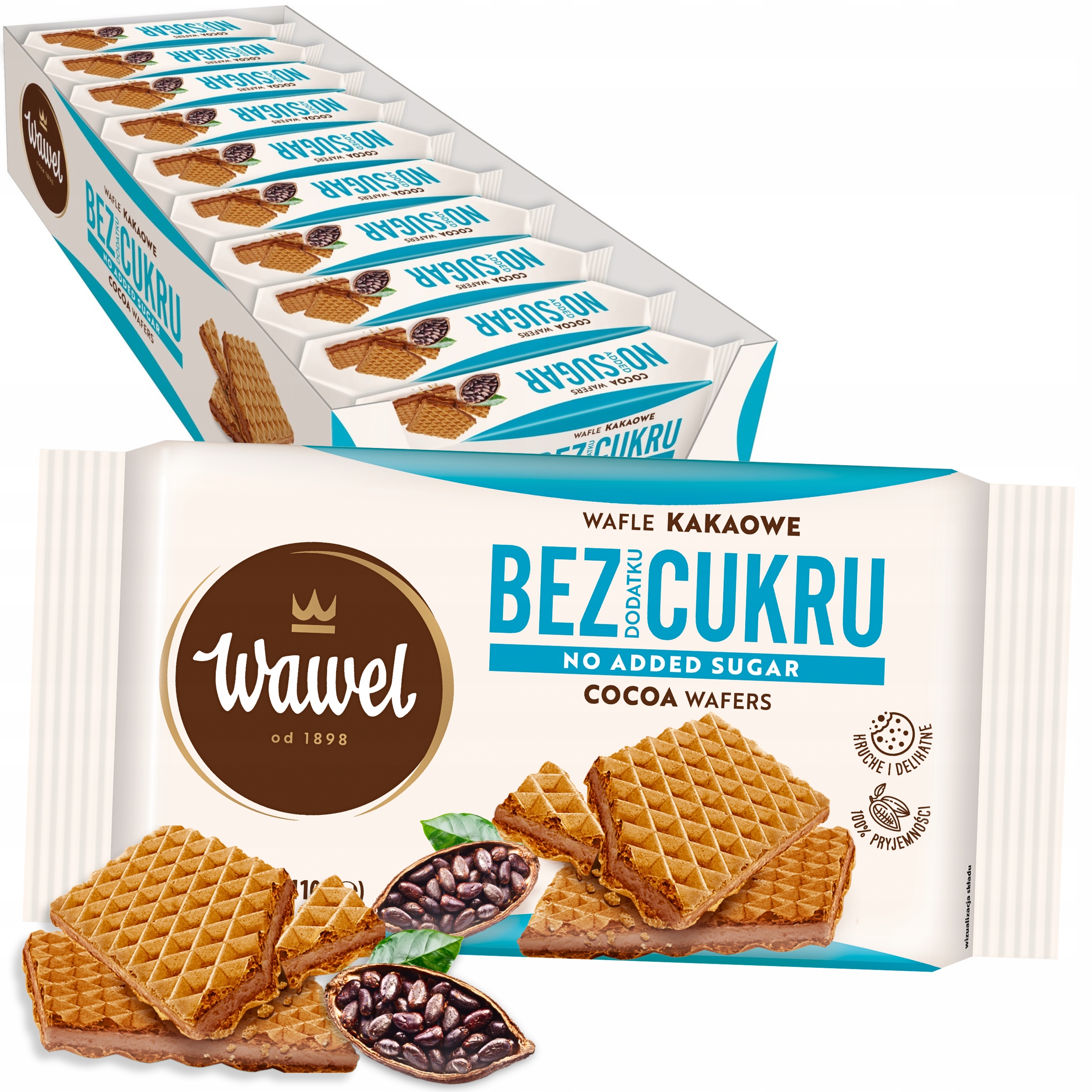 Wafle o smaku Kakaowym Wafelki Bez Dodatku Cukru Wawel 110g Karton 10 sztuk