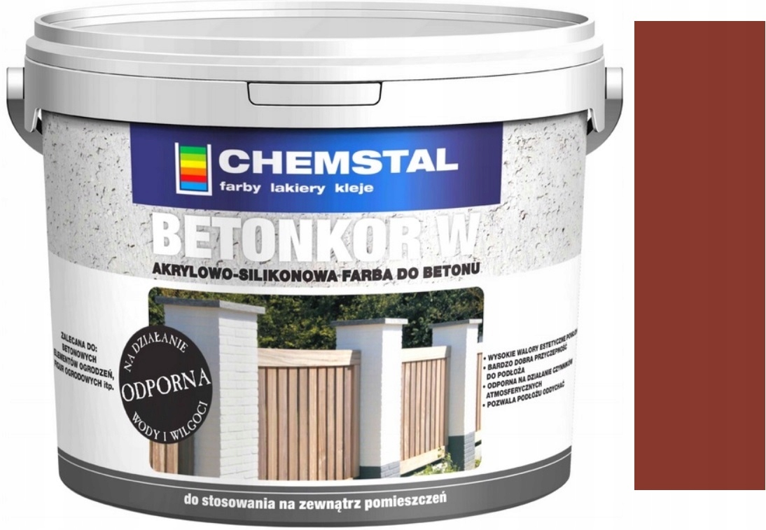 Chemstal Farba Do Betonu Ogrodzeń Betonkor W Akrylowo-silikon. Czerwony 10L