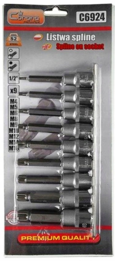 Сплайн 1/2 M4-M16 9PCS C6924 хвостовик гаечные ключи