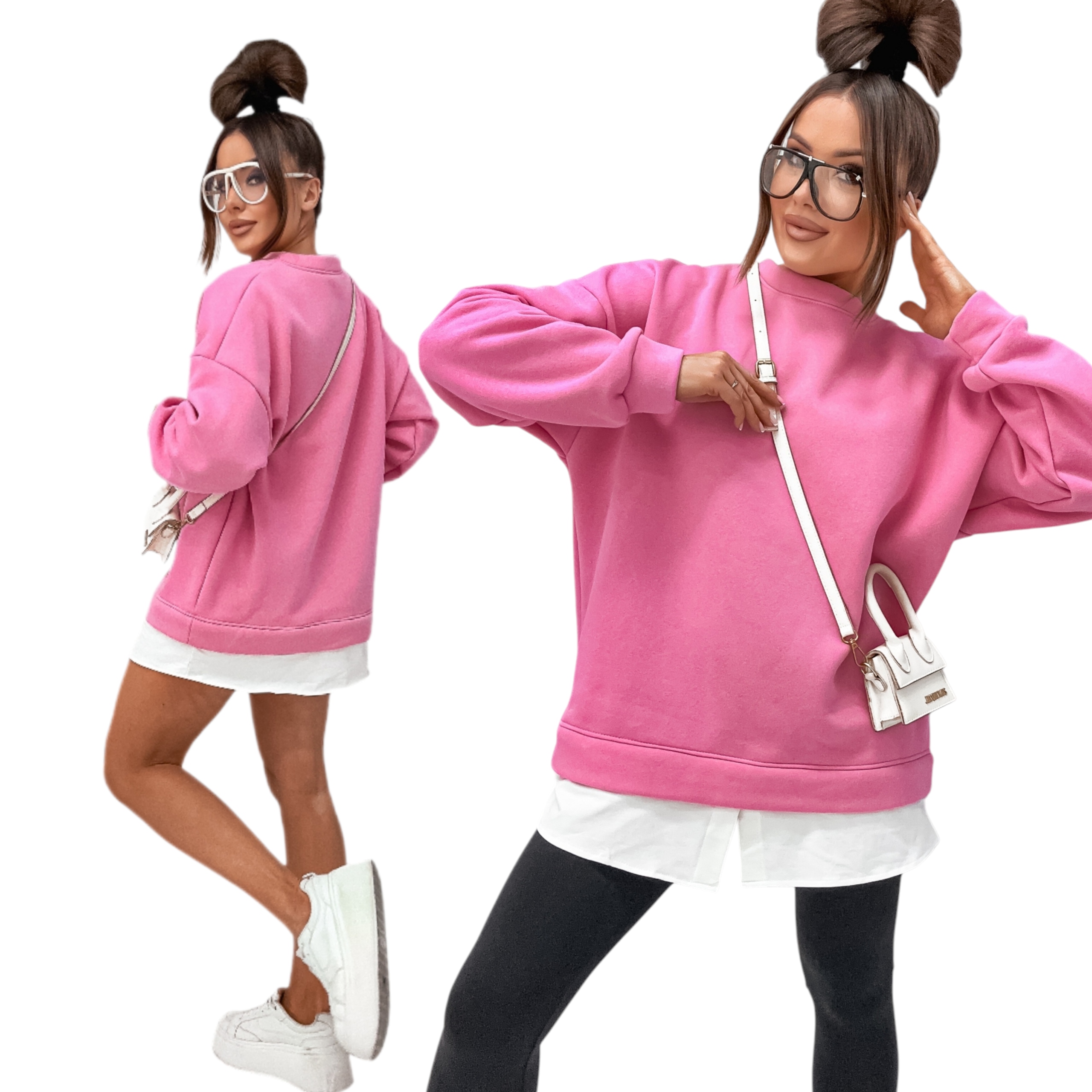 Zateplená Bavlněná Mikina S Odnímatelnou Vložkou One Size Oversize růžová Pl