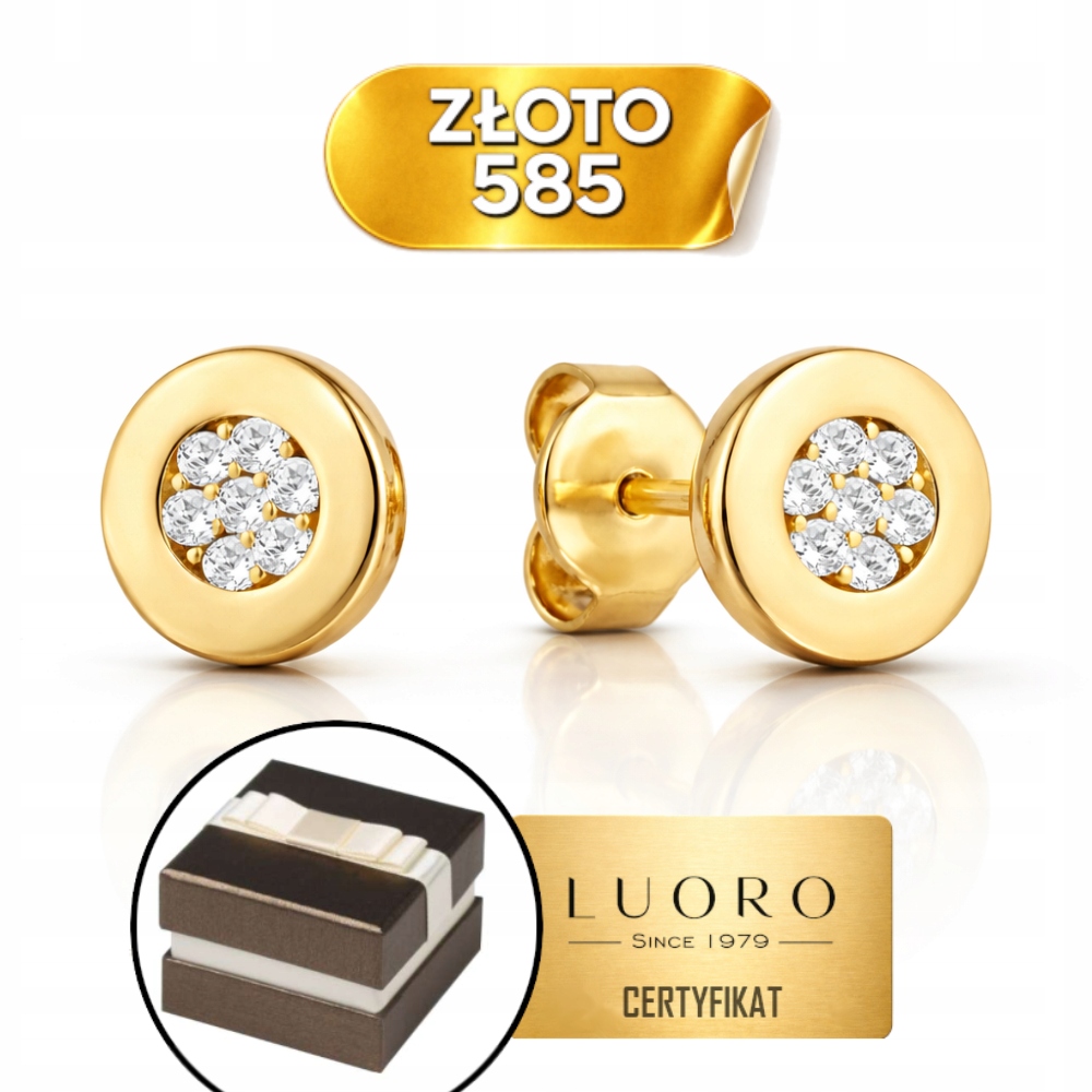 Náušnice Zlaté 585 14K Kroužky Se Zirkony 6 MM Elegantní Tyčinka