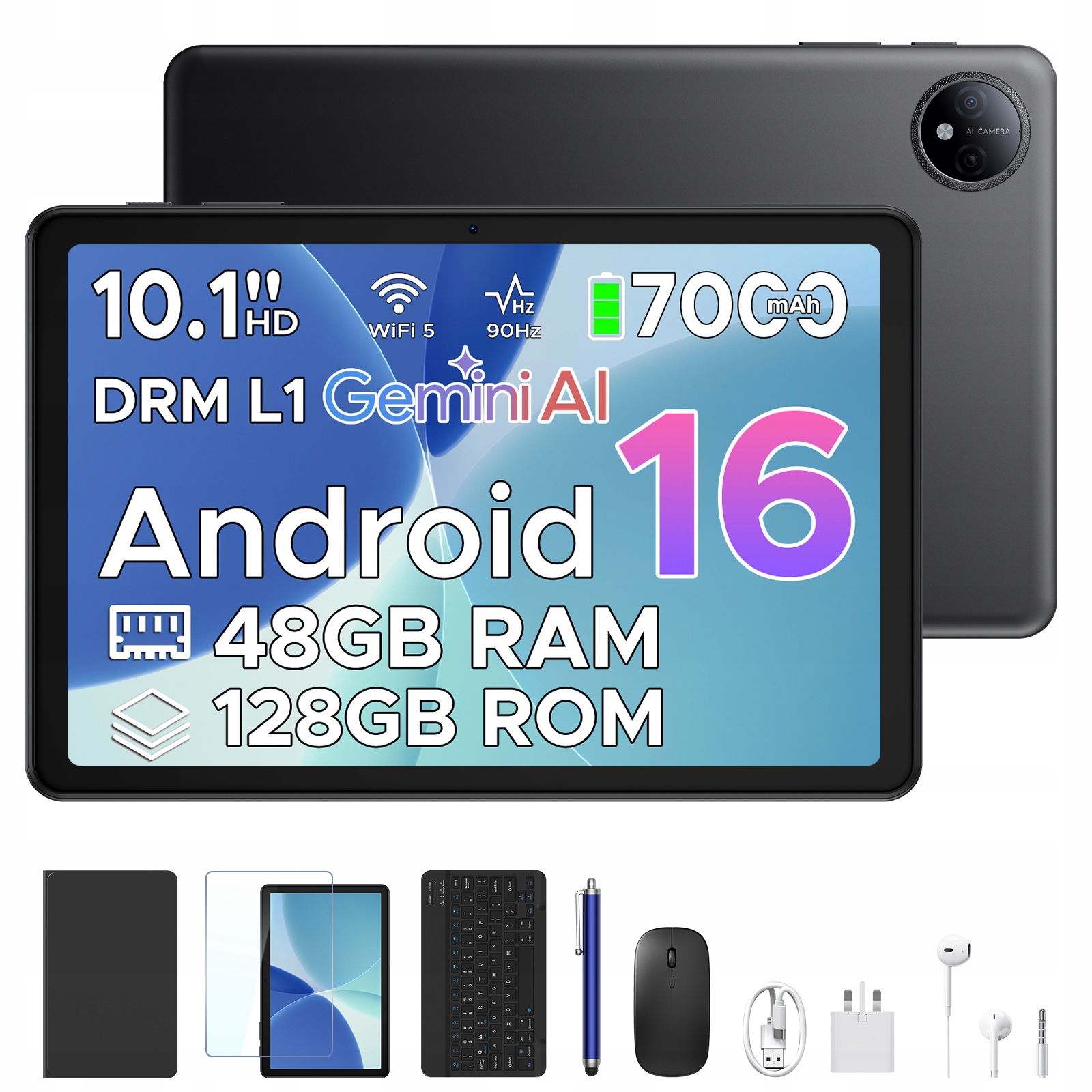 Tablet Pockam P10 10.1 cali Android16 8/128GB 7000mAh 90Hz WiFi Etui Zestaw