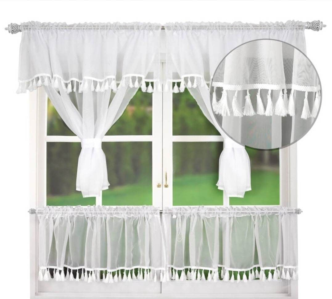 

Firana gotowa z frędzlami boho i zazdrostką