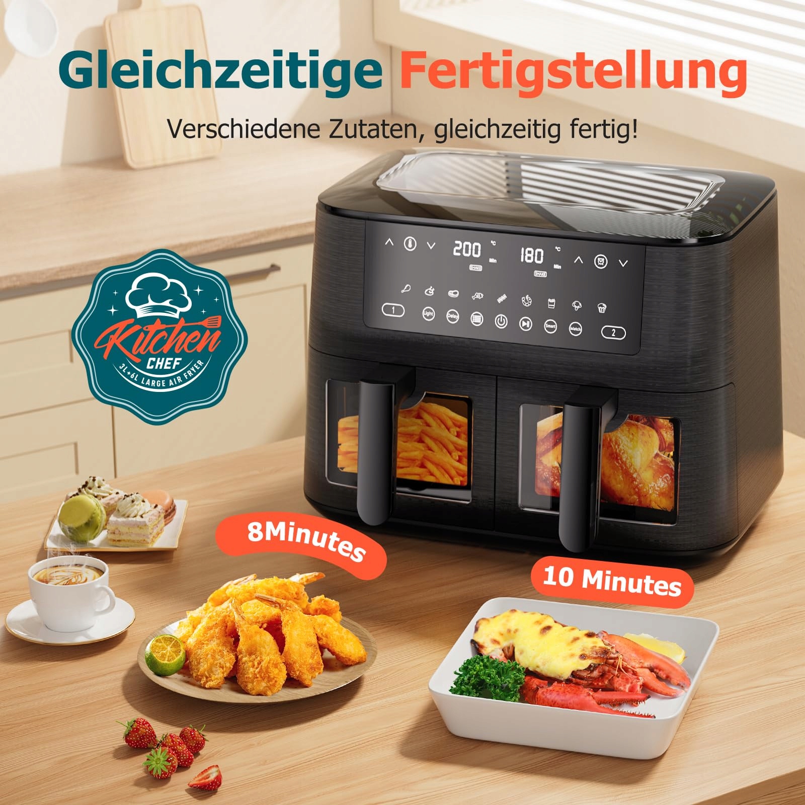 DUAL ZONE AIRFRYER 9L XL 2 Szuflady Zdrowe Gotowanie — miniatura 3