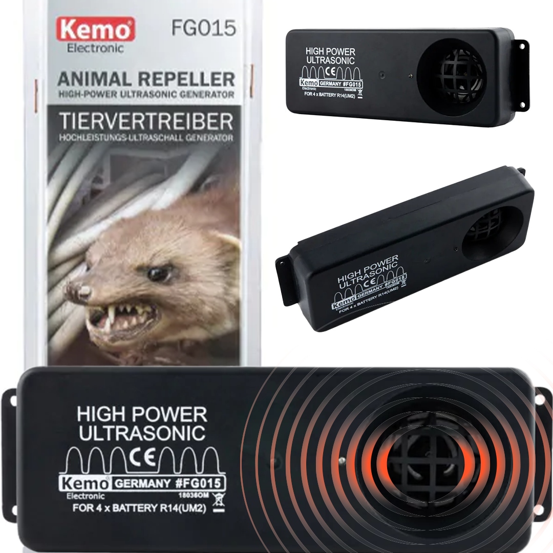 Odpudzovač zvierat Kemo FG015 ultrazvuk silný na kuny, diviaky, srnky