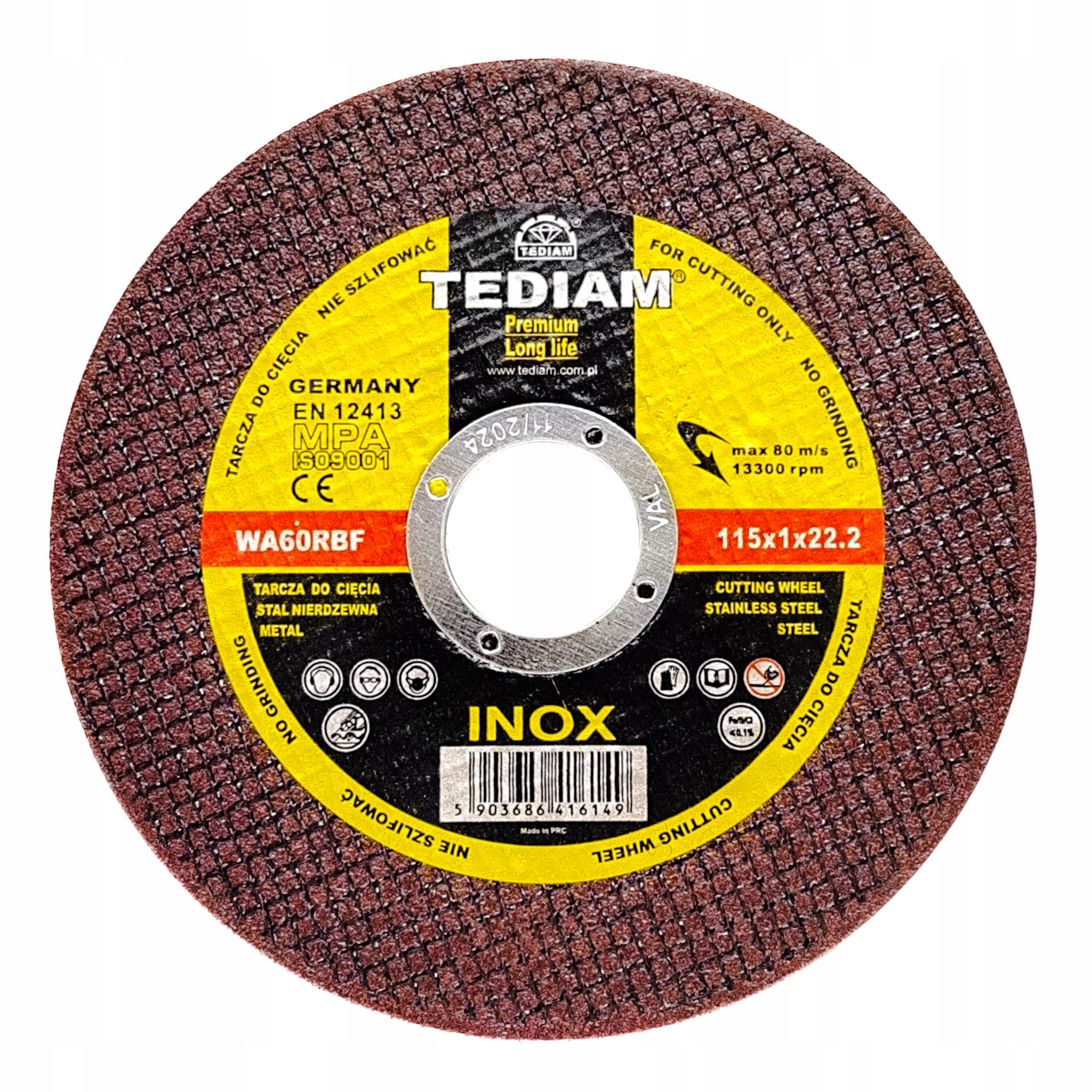 TARCZA DO CIĘCIA METALU STALI INOX 115 x 22,2 x 1,0 mm PREMIUM