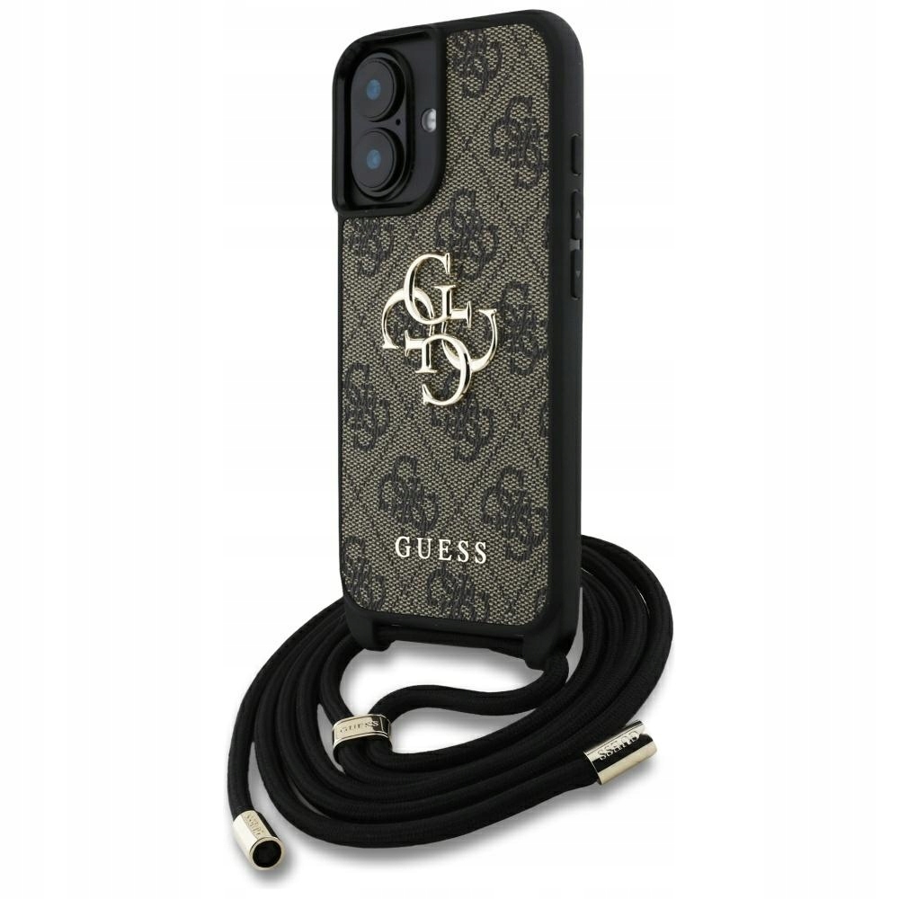 Pouzdro Guess 4G Big Logo Cord Stap Crossbody pro iPhone 16 Plus hnědé