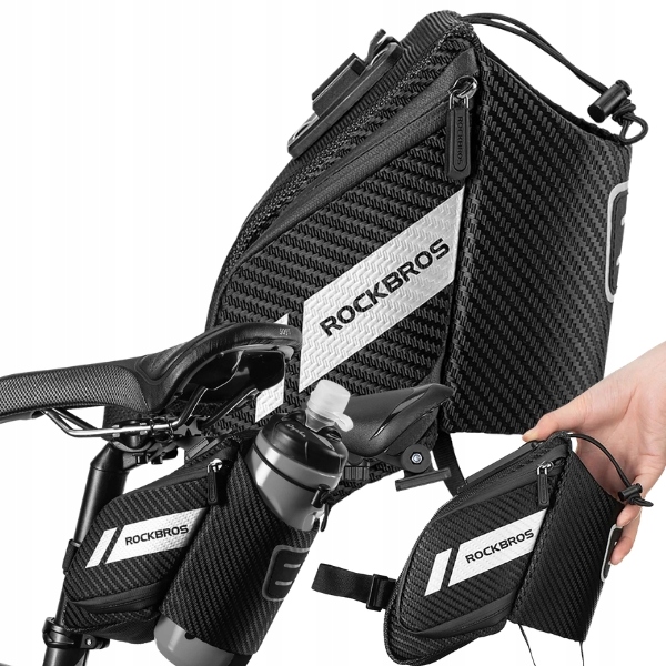 Czarna Torba Rowerowa Pod Siodełko Z Kieszonką Na Butelkę Bidon 1.5L