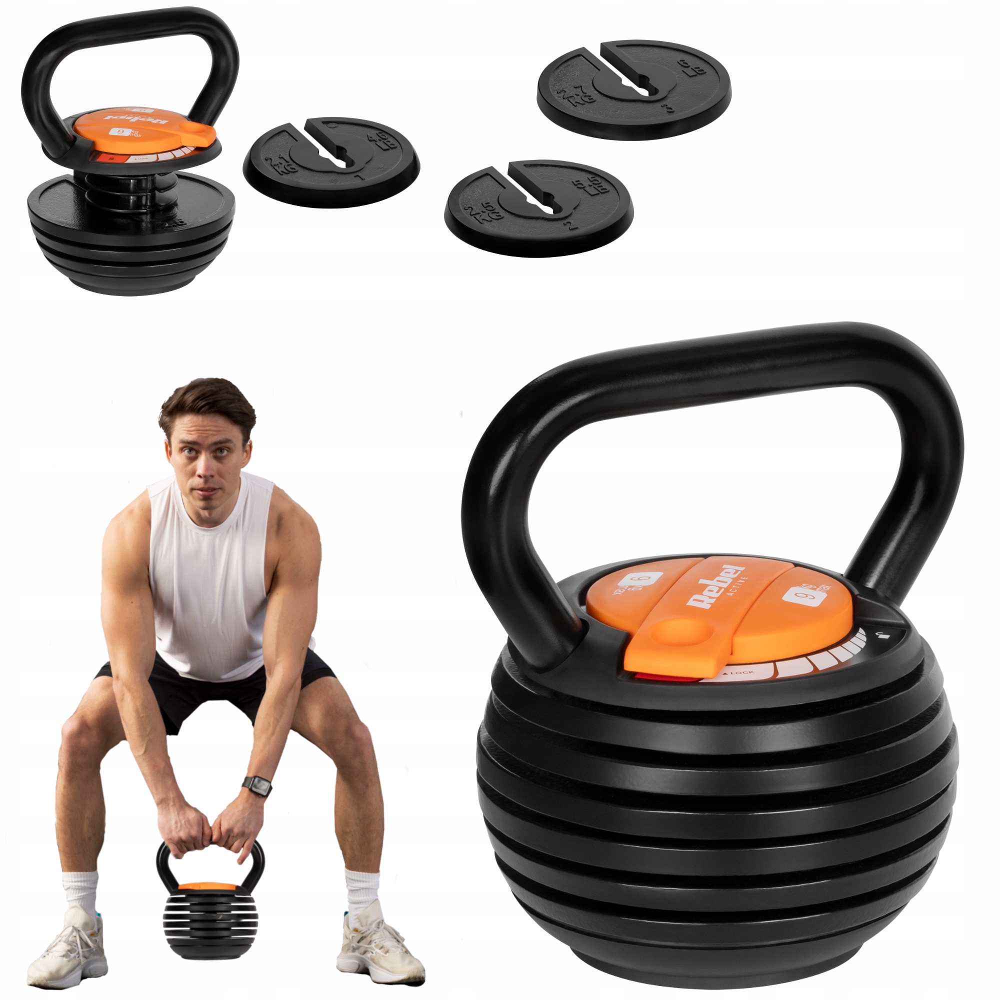 Kettlebell żeliwny regulowany obciążenie hantel odważnik kula 9kg Rebel