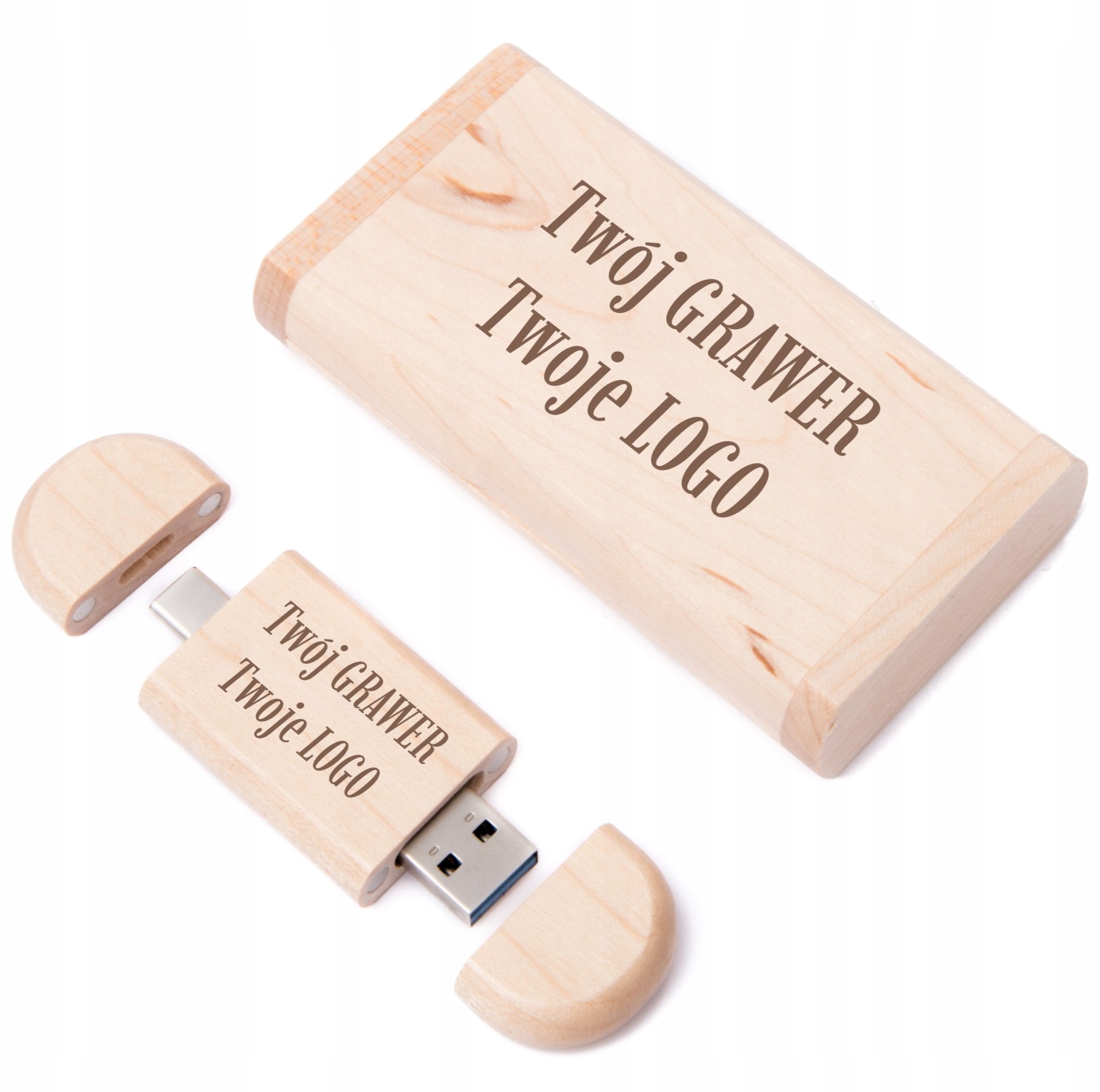 Pendrive dřevo Javor 128 Gb 3.0 3.2 Usb-c Typ C Box Vaše Gravírování Logo