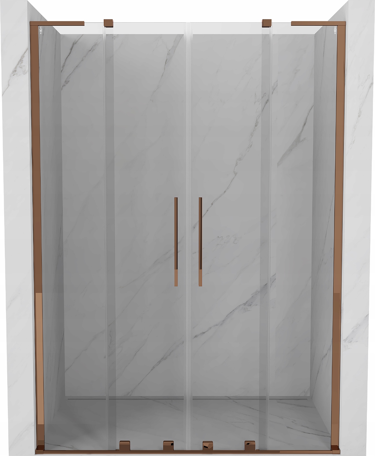 Mexen Velar Duo Sprchové Dveře 140cm, Transparentní, Růžové Zlato