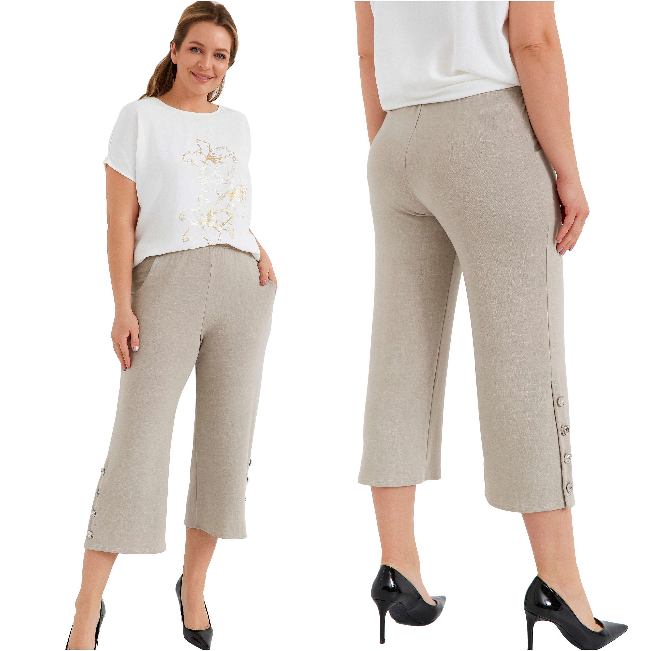 Elegantní kalhoty Rybářky 34 Dámské Široké Letní Velké Velikosti Volné