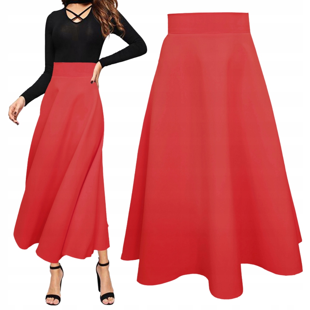 XL 83 cm Červená sukně s polokruhem maxi, dlouhá až ke kotníkům, krásná, 42