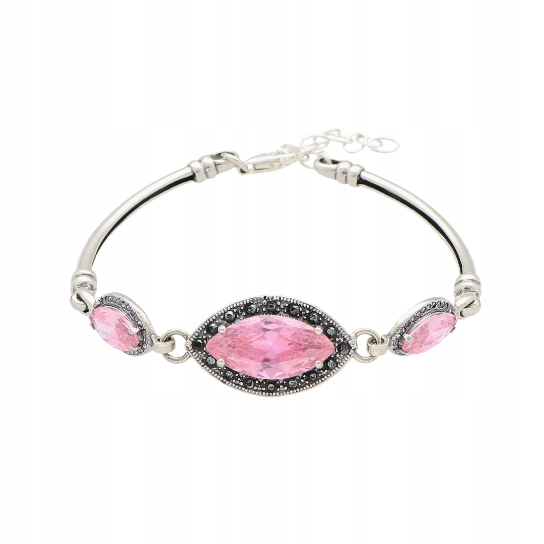 Náramek s růžovou zirkonií, stříbro