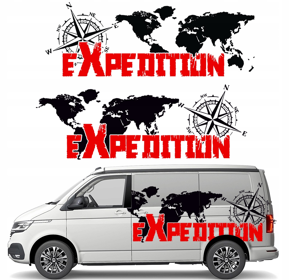 2x Nálepka Grafika na karavan Auto Mapa Expedition Kompas 45x126