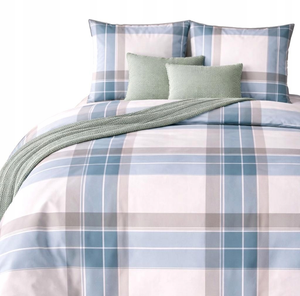 Pościel letnia w kratkę męska z perkalu 220x200 geometryczna