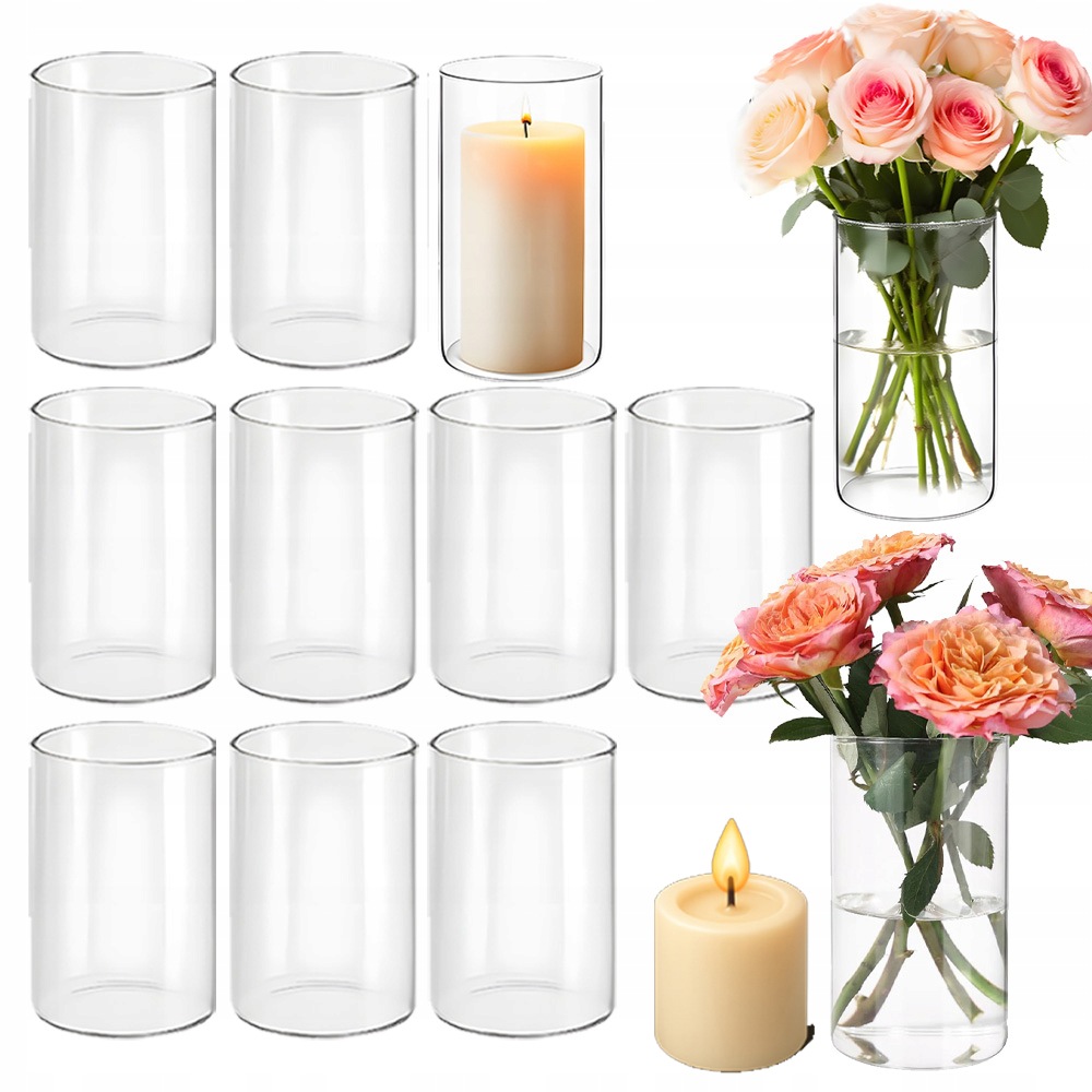 12 X Vázy Tuba Cylinder 15 X 8.5 CM Zásobník Na Kytice/svíčku, Svatby, Párty
