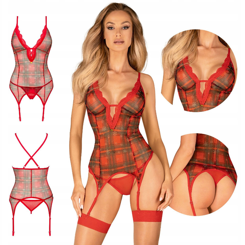 Vánoční korzet a Tanga Jollymore ve vánočním vzoru Obsessive XL/XXL