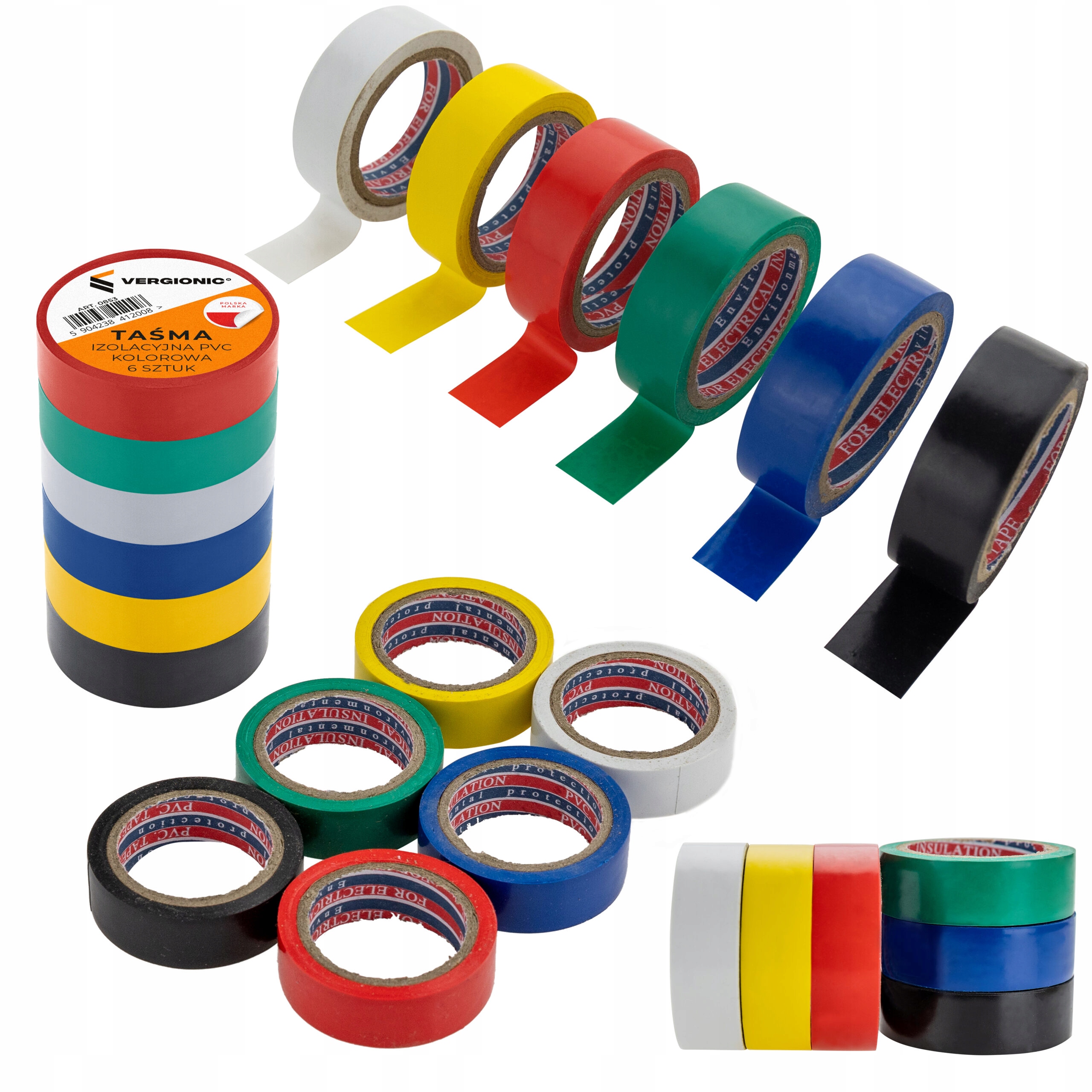 

Taśma Izolacyjna 6 Rolek Kolorowa 17 mm x2,5 m