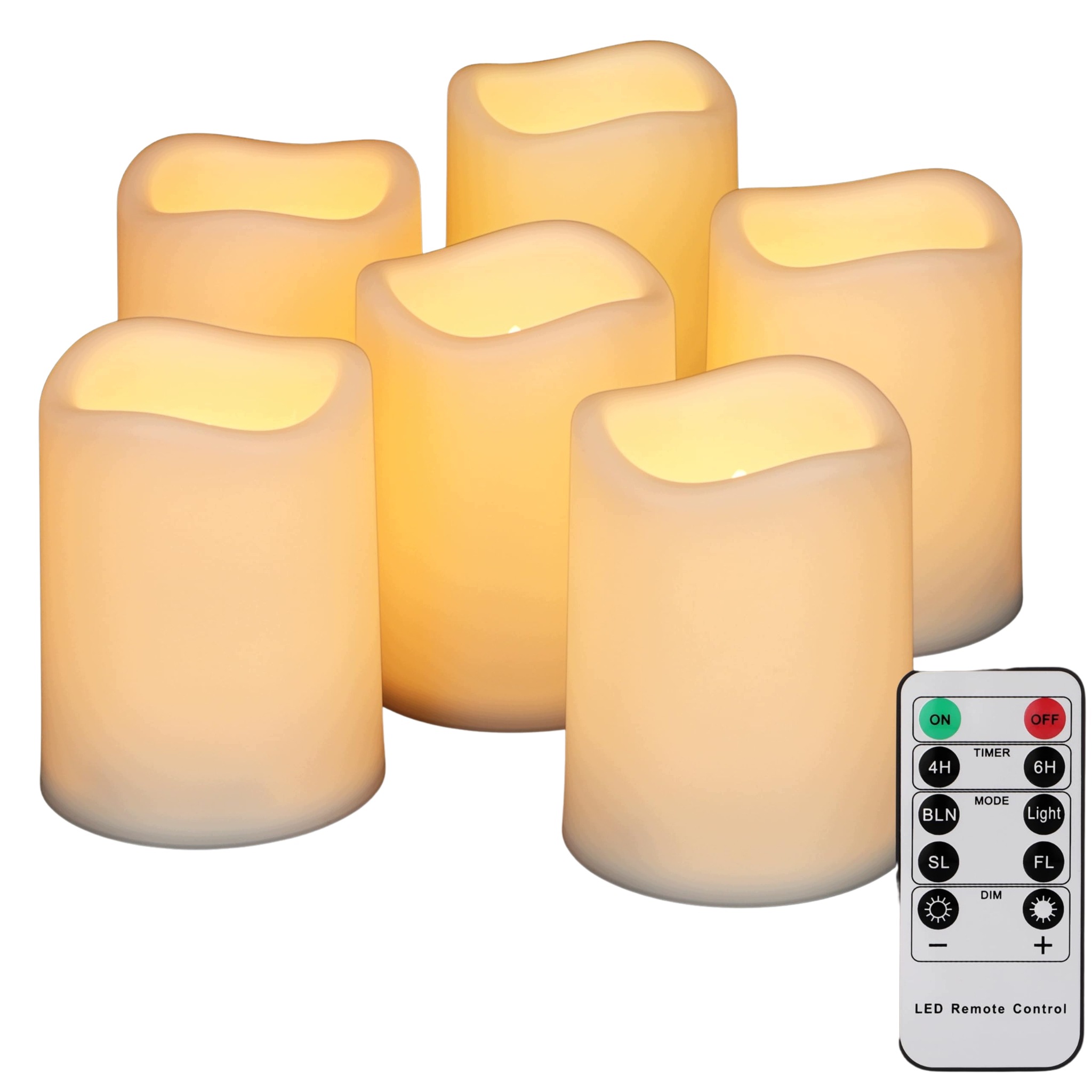 Led Svíčky Bezplamenné 6 Ks Voděodolné S Dálkovým Ovládáním A Časovačem 10 CM