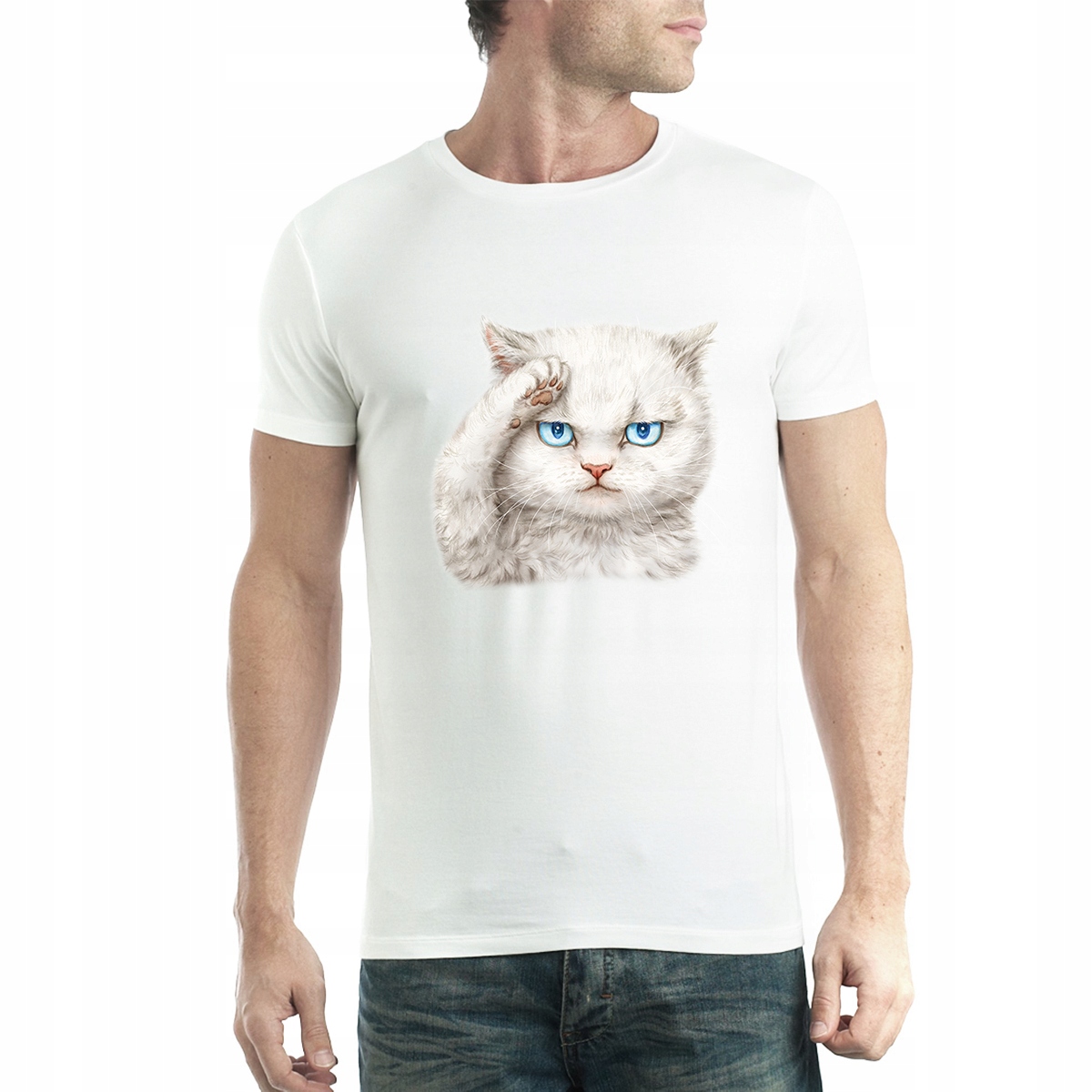 

Biały Kot Szef T-shirt Męski Biel XL
