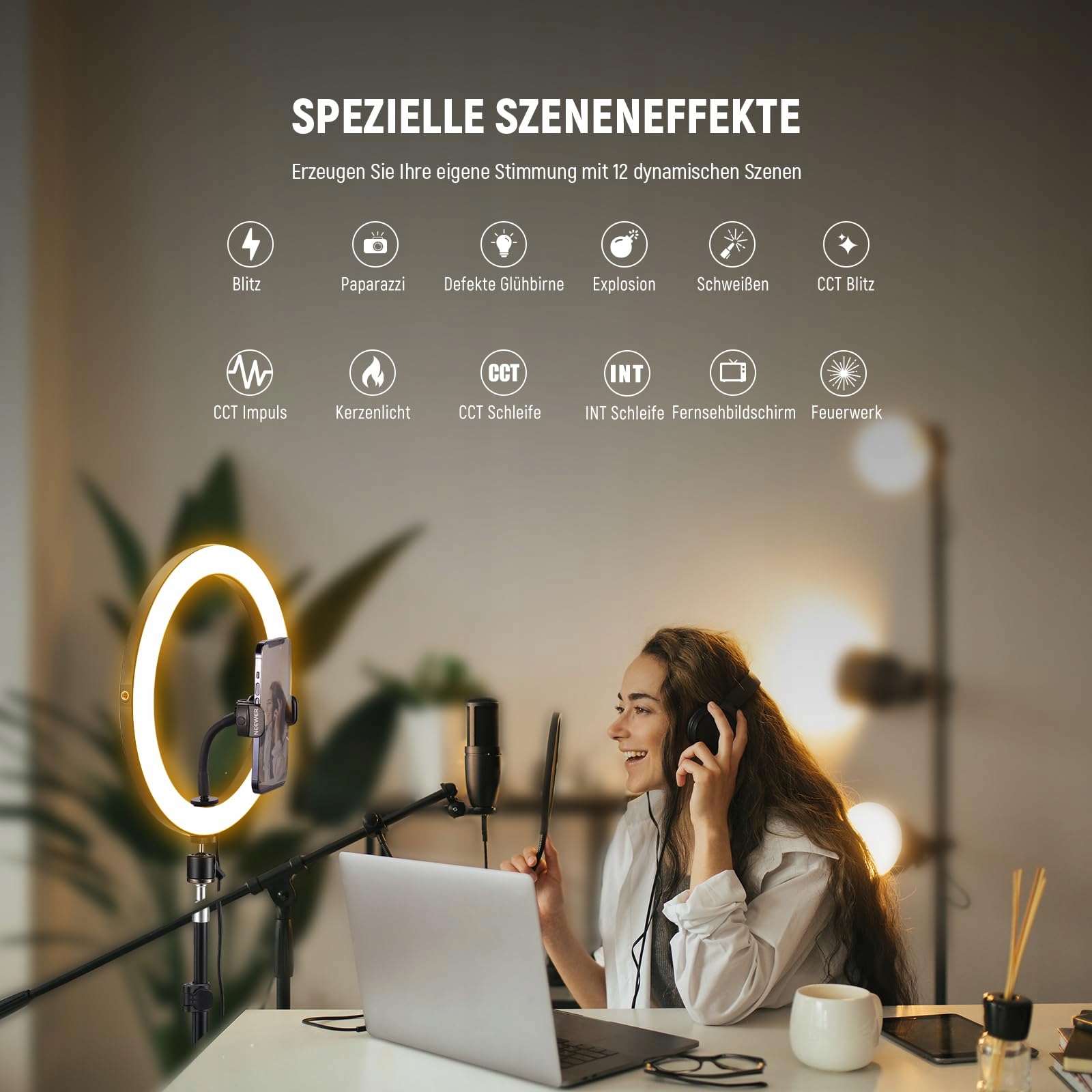 NEEWER 30cm 24W LED Ring Światło Telefon Dwukolorowe 2900K-7000K USB Typ C — miniatura 4