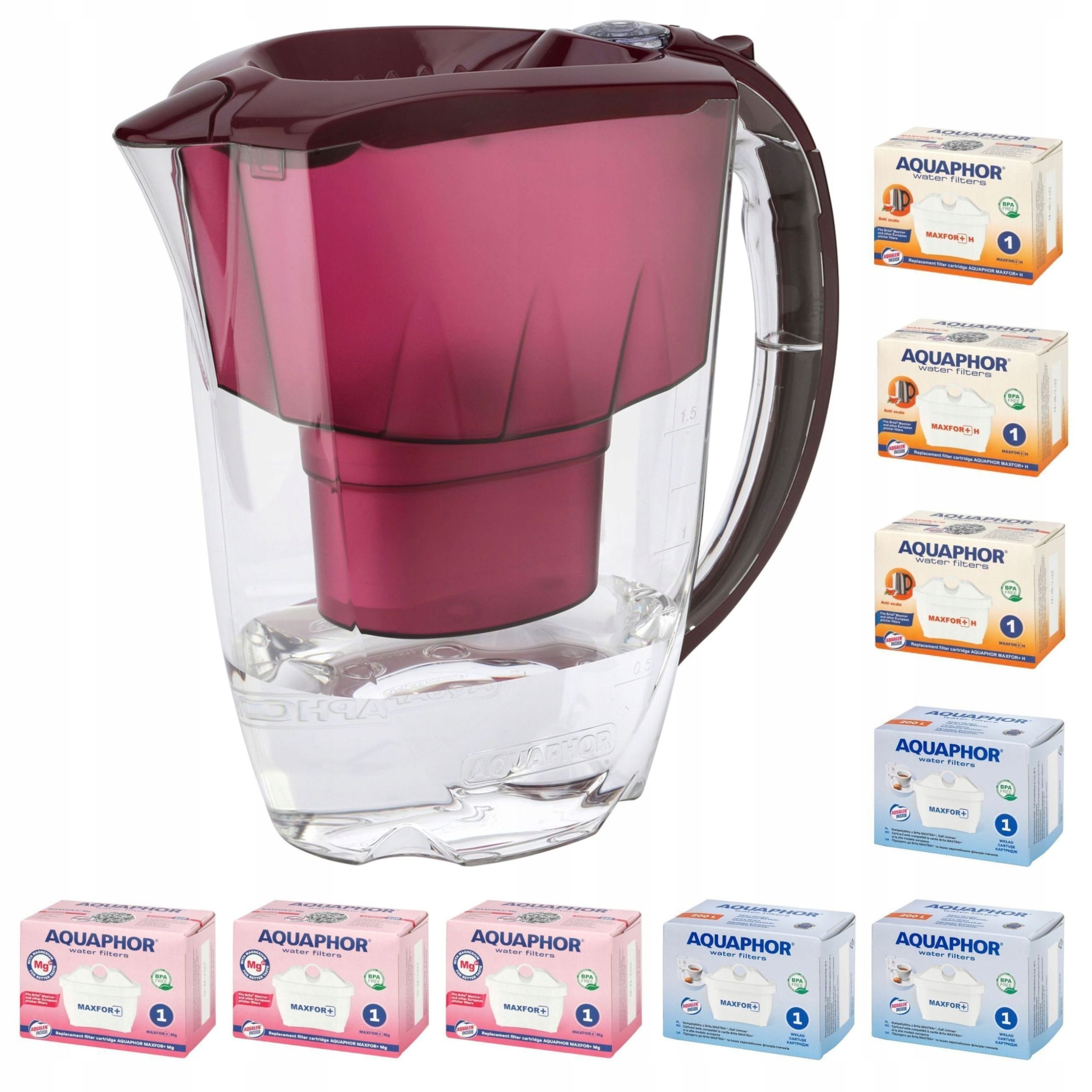 Filtrační konvice Aquaphor Amethyst 2,8 l 9 vpichů (3+3H+3Mg), třešňová