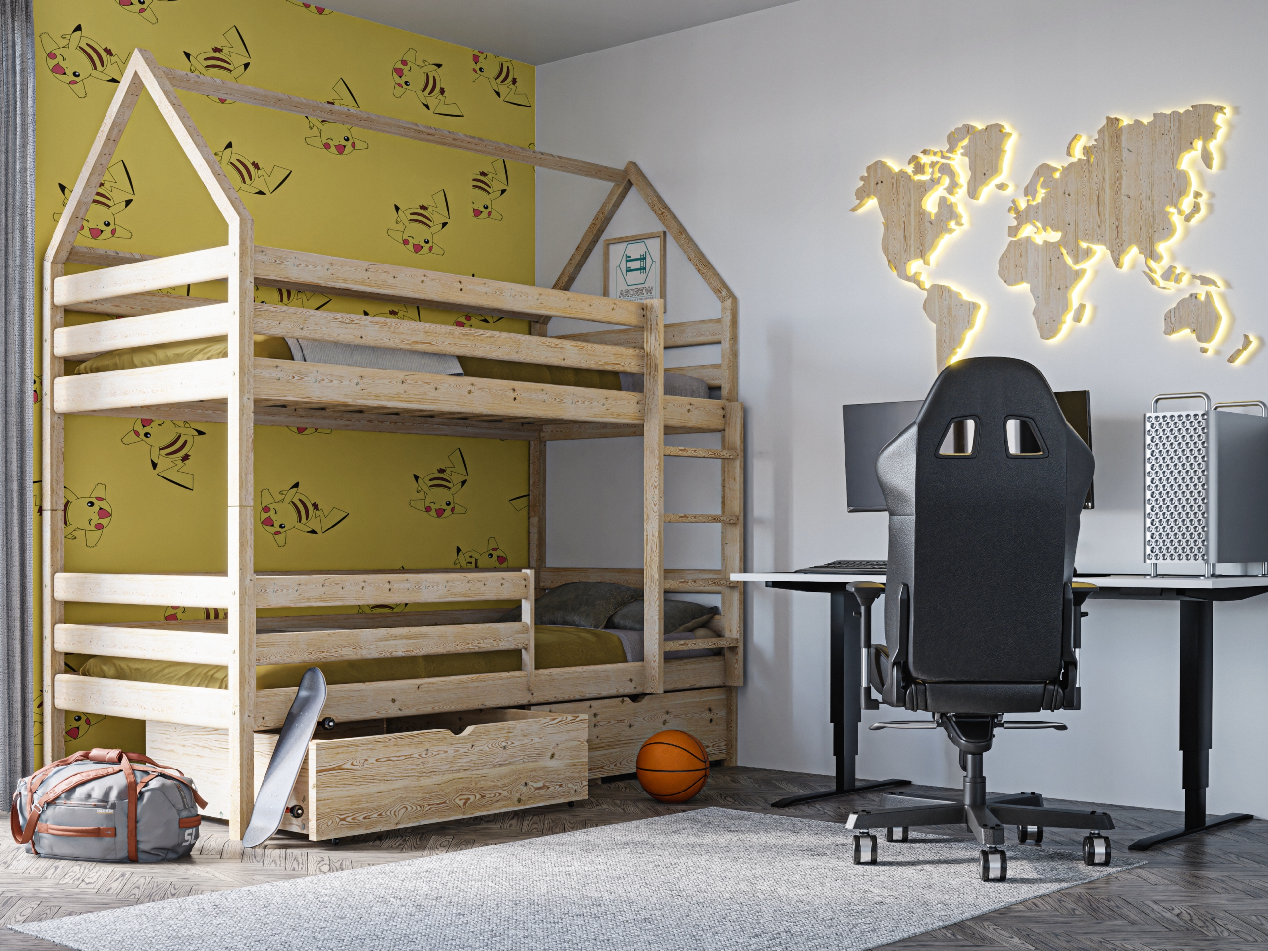 Łóżko piętrowe domek LEON