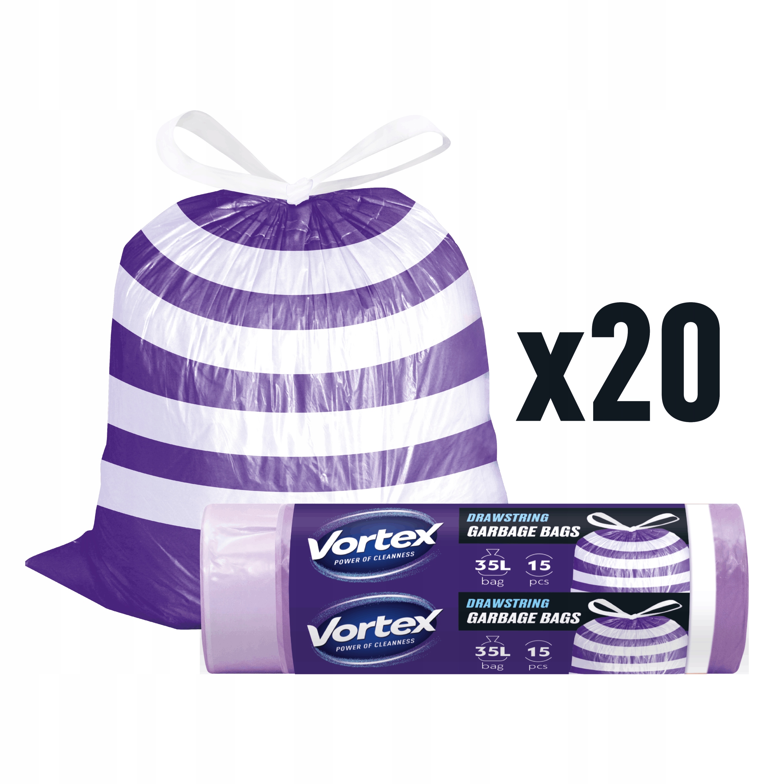 Levně Vortex pytle na odpadky Hdpe 50x60 cm fialové/bílé 35L 300ks (20×15)