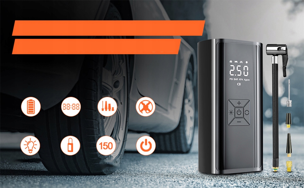 KOMPRESOR SAMOCHODOWY POMPKA POWERBANK 6000MAH LED 12V Długość (cm) 0