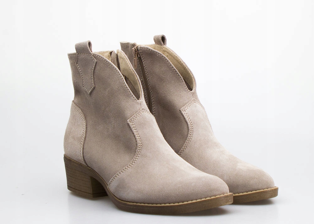 BEŻOWE MODNE BOTKI KOWBOJKI ZAMSZOWE OPTIMO SKÓRZANE OCIEPLANE 41 Model 611-OC-CAPPUCCINO